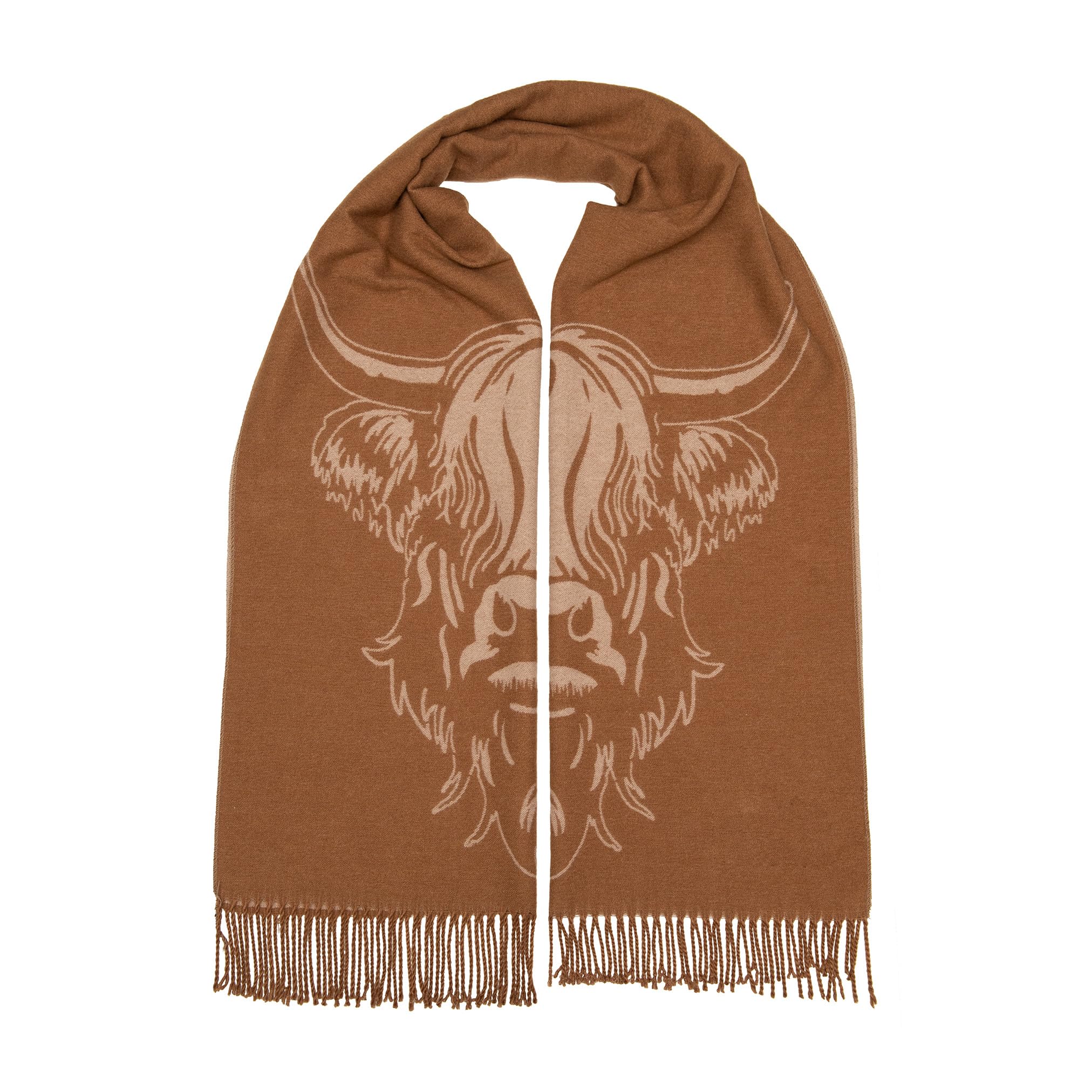 Heritage Traditions Heilan Coo Super Soft Scarf, Highland Cow Gift, Highland Cow Scarf, Scottish Cow (Mushroom)