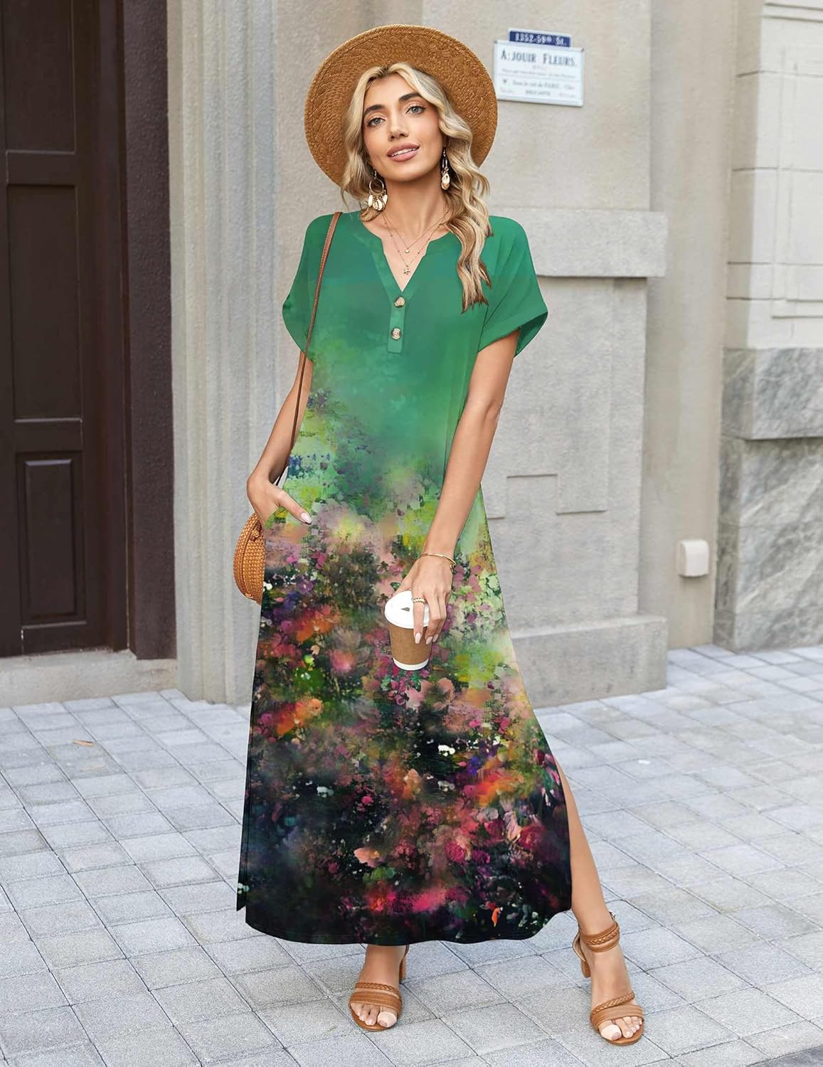 Zeagoo Summer Dresses for Women 2026 Maxi Dresses Vacation Sundress Short Sleeve Casual Sundresses Split Dress with Pockets - Image 4