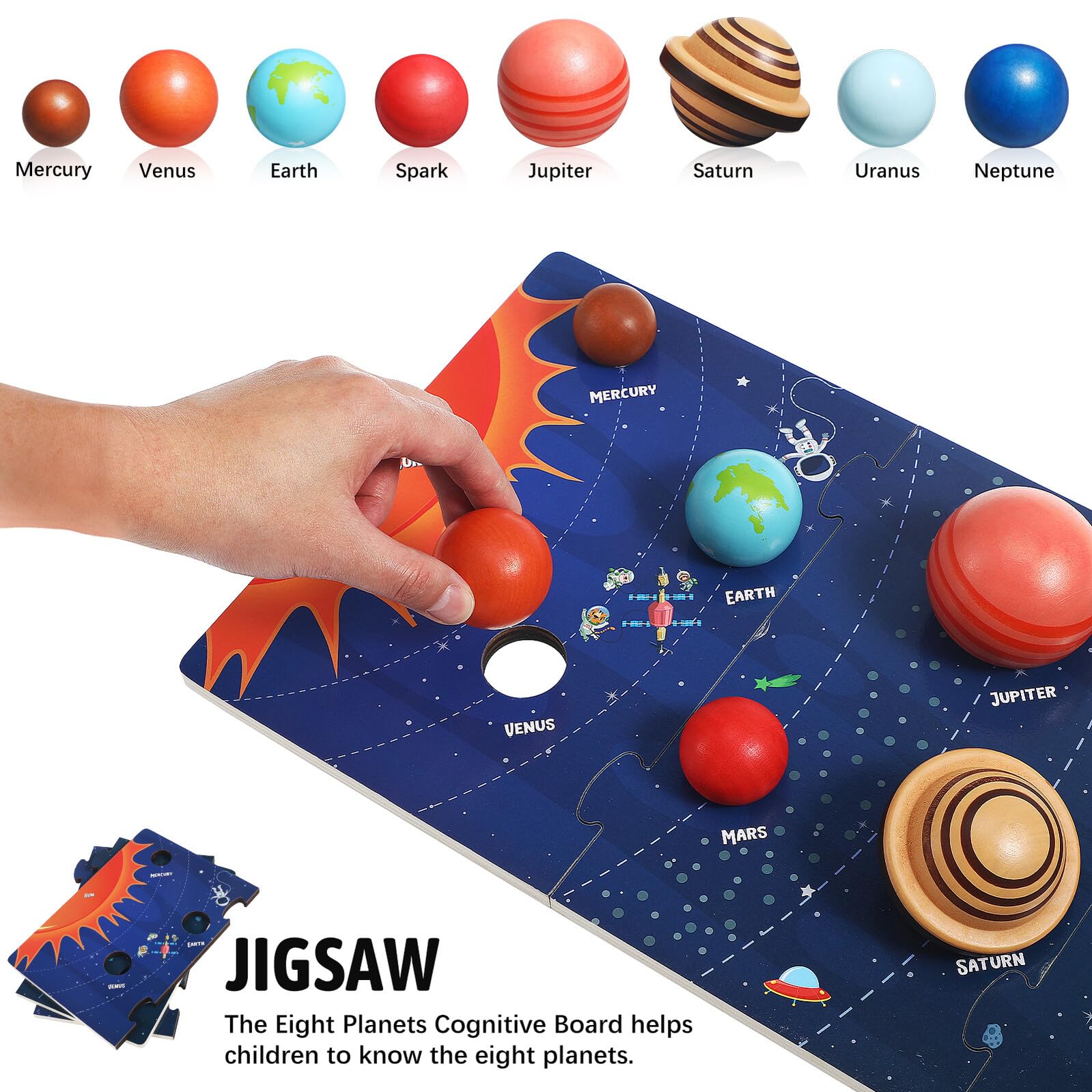 VICASKY Puzzle Solare in Legno per Bambini Otto Pianeti, Gioco Educativo Spaziale Facile da Conservare, per Apprendimento Scientifico e Divertimento