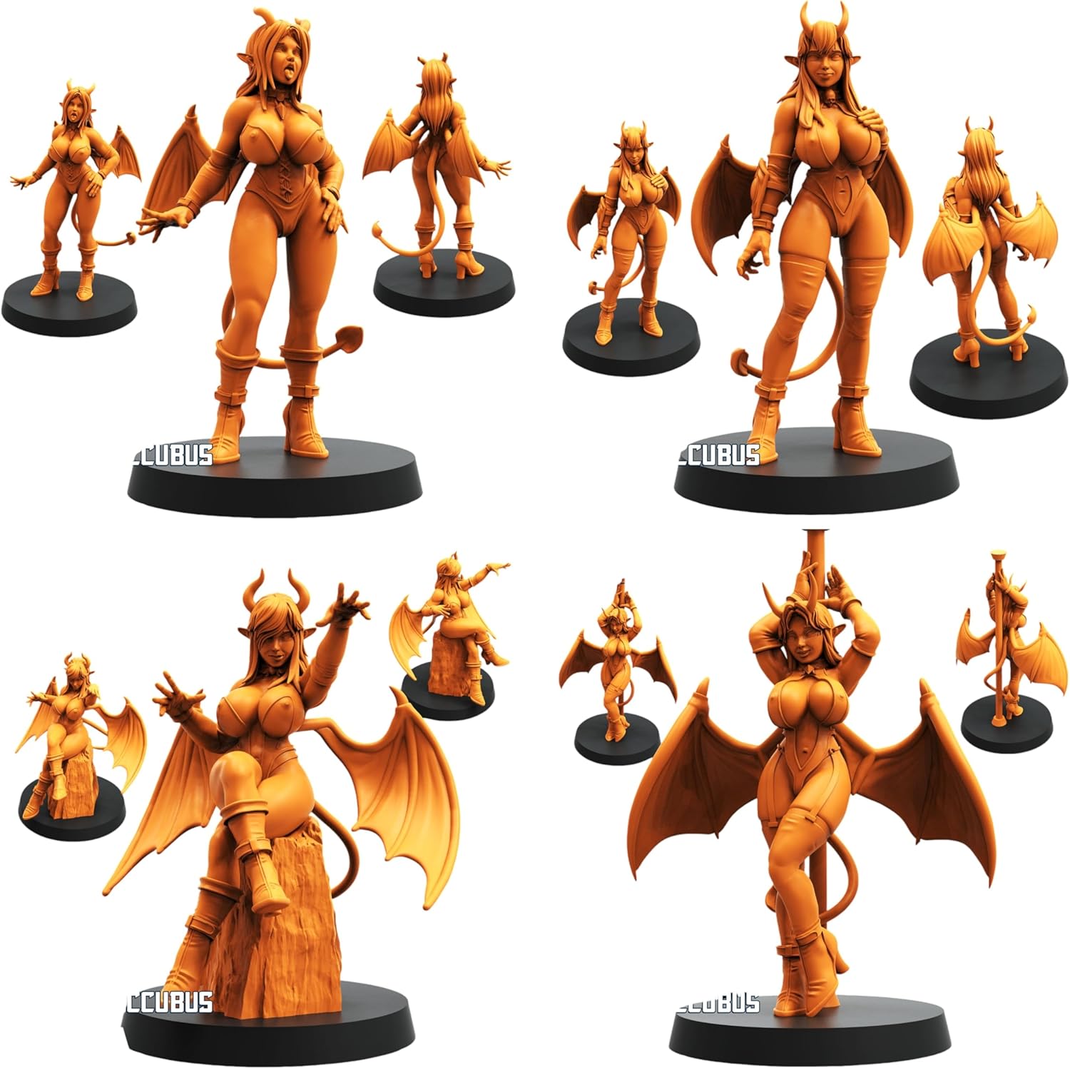 TYL Cyber Succubus Unpainted Miniature for War Gaming | RPG Scale Figures, Detailed Tabletop Board Game Accessories | Realistic Tabletop Miniatures (Combo of 4, 32mm)