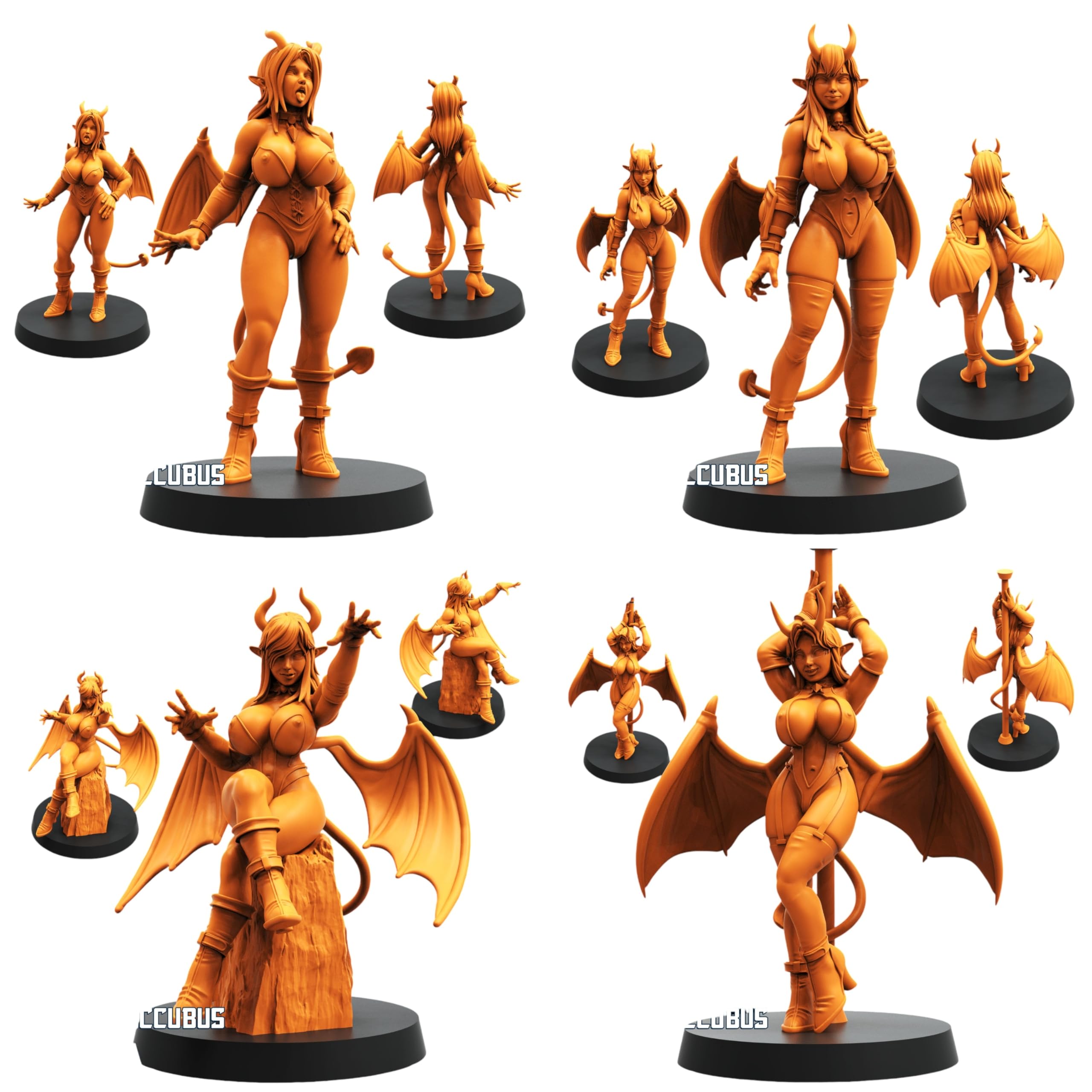 TYL Cyber Succubus Unpainted Miniature for War Gaming | RPG Scale Figures, Detailed Tabletop Board Game Accessories | Realistic Tabletop Miniatures (Combo of 4, 32mm)