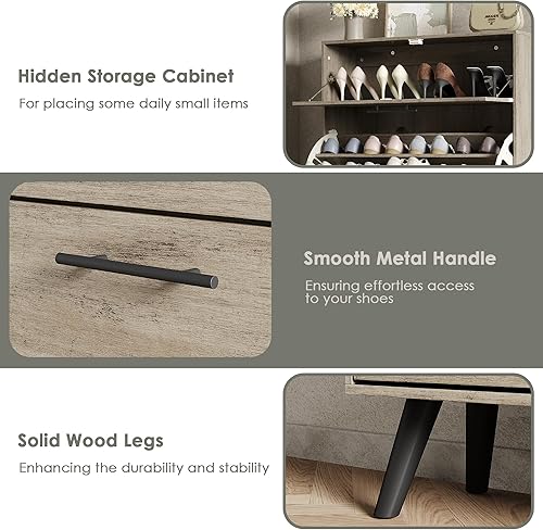 Miniatura 5 de Buytime Zapatero de granja, organizador de zapatos de madera con cajones ocultos y estantes abiertos, organiza 20 pares de zapatos, perfecto para
