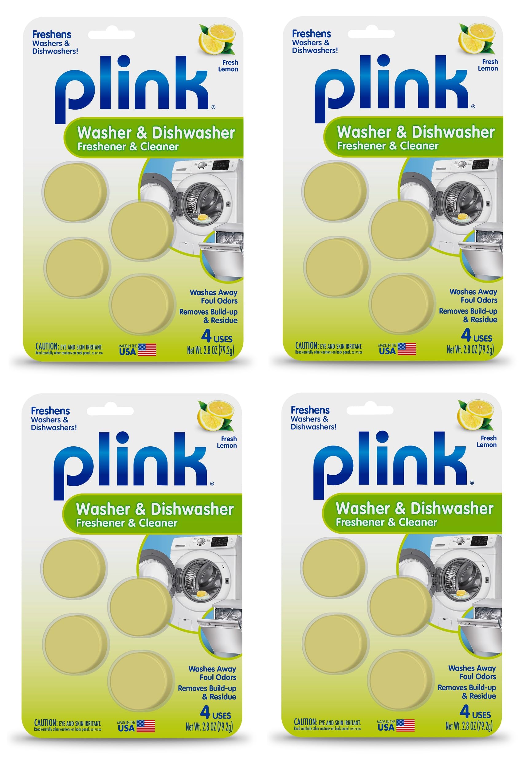 Plink Washer and Dishwasher Freshener Cleaner 4-Pack, 16 Tablets Total, Count[Amazon-developed Certification] Compact by Design