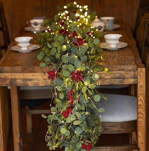 Miniatura 4 de Guirnalda de Navidad de 6 pies con tira de luces LED, Anna's Whimsy 144 puntas de rama, pino artificial de temporada, guirnalda de ciprés de