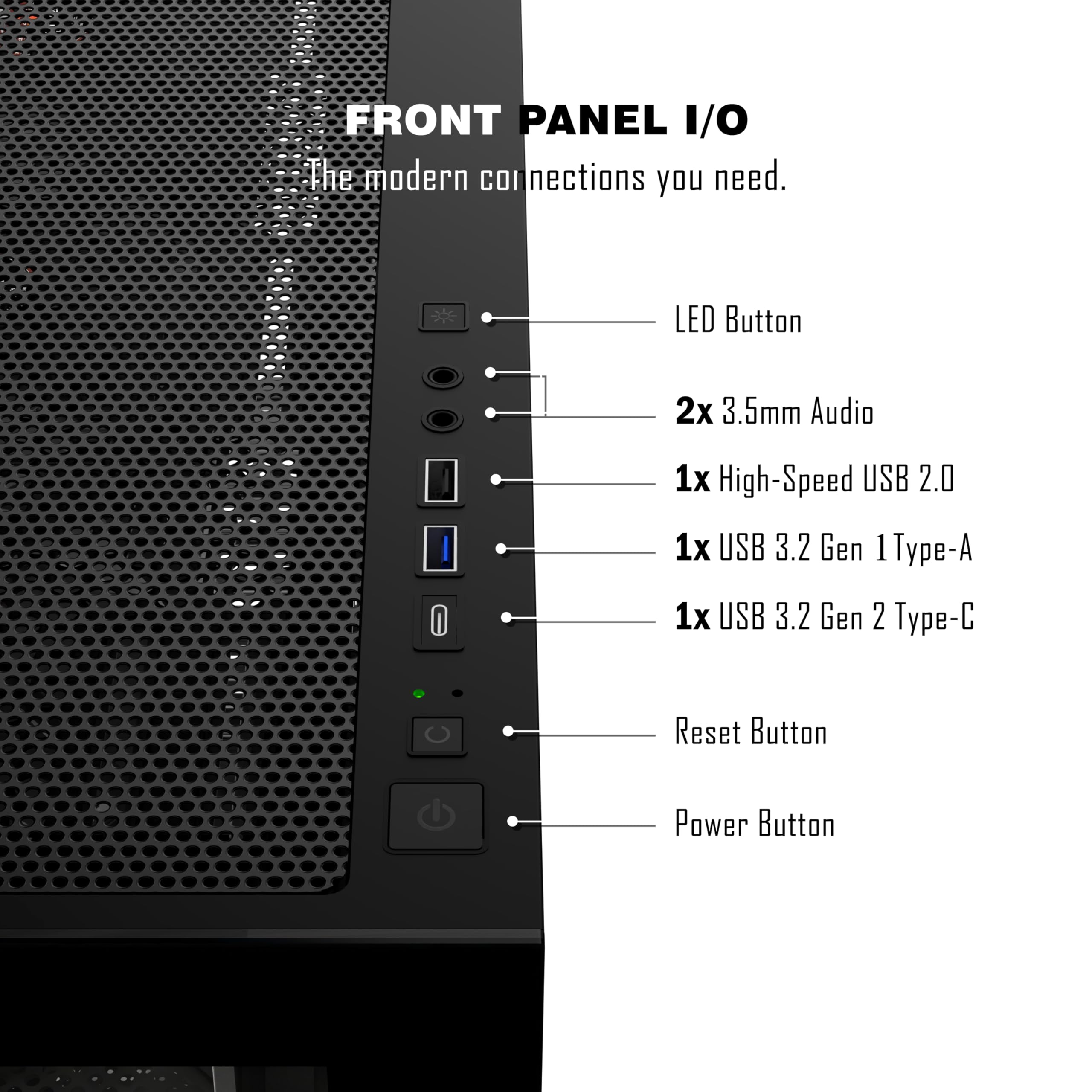 PC CASE ATX 4 Ventole preinstallate, Type-C Mid Tower case per computer con doppia vista in vetro temperato full-view, custodia per PC da gioco, nero, P4
