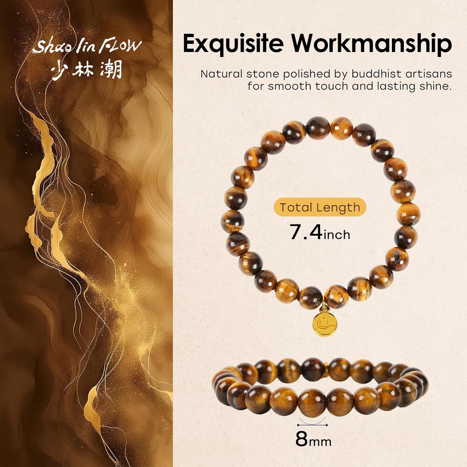 Healing Crystal Bracelet for Women, Shaolin Zen Warrior Energy, Natural Stone for Courage & Focus, Beaded Stretch Bracelet for Men Women Jewelry Gifts - Image 2