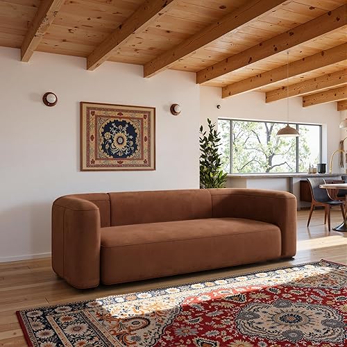 Miniatura 4 de Acanva Sofá moderno de terciopelo con espalda curvada, estilo minimalista, cómodo sofá para sala de estar, apartamento, 3 plazas, mandarina