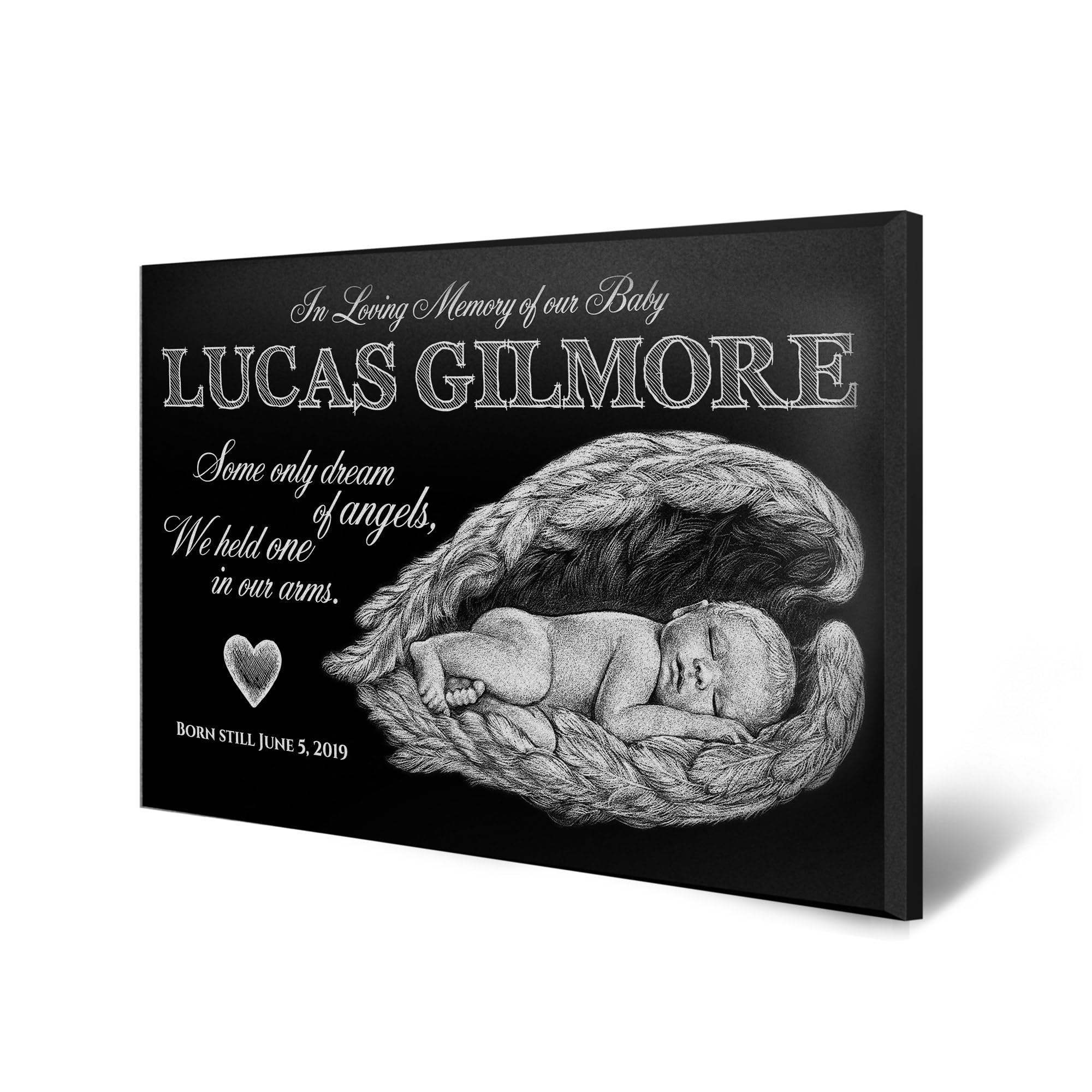 DIAMOND ENGRAVED Personalized Baby Headstone - Custom Infant Memorial Stone in Premium Black Granite - Grave Marker for Baby Loss