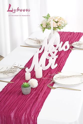 Miniatura 5 de 10 paquetes de estopilla de color rojo rosa, 10 pies x 35 pulgadas, gasa rústica rosa, bohemio, decoración de mesa de boda, mantel para boda,