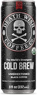 DEATH WISH COFFEE Canned Organic Iced Cold Brew, Unsweetened Black [8 fl oz | 12 pack | 300mg of Caffeine] The World's Str...