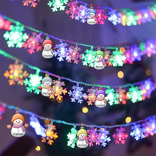 Miniatura 2 de Guirnalda de luces de Navidad personalizadas con nombre, muñeco de nieve personalizado, guirnalda de luces familiares de muñeco de nieve colorido,