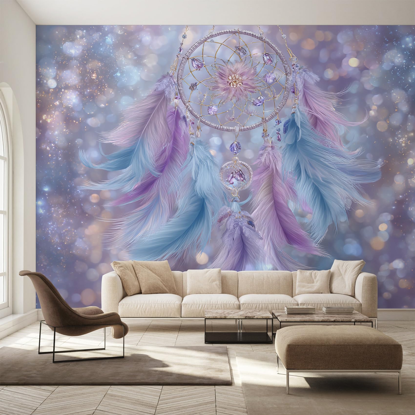 Generisch Vlies Fototapete Traumfänger 400x280 cm, Tapete Lila Tapeten Vliestapete Wohnzimmer Bohemian Dreamcatcher Schlafzimmer Wandtapete Ornamente Mustertapete W&62