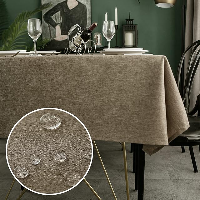 WELTRXE Square Table Cloth,140x140cm,Faux Linen Tablecloth,Water Resistant Spill Proof Wipeable Polyester Dining Table Cover for Cafe Restaurant Buffet Tabletop Decoration,Dark Linen