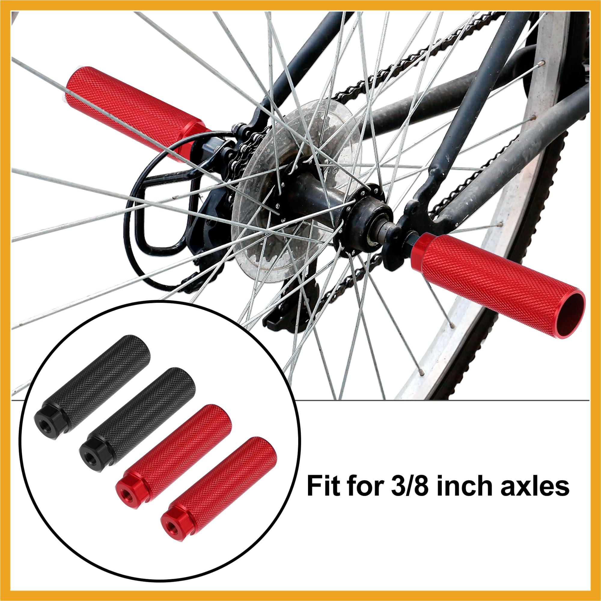 Partuto 2 Pair 100x28mm Universal Aluminum Alloy Axle Rear Foot Pegs Footrests for BMX MTB Bike Bicycle Fit 3/8 Inch Black Red Replacement