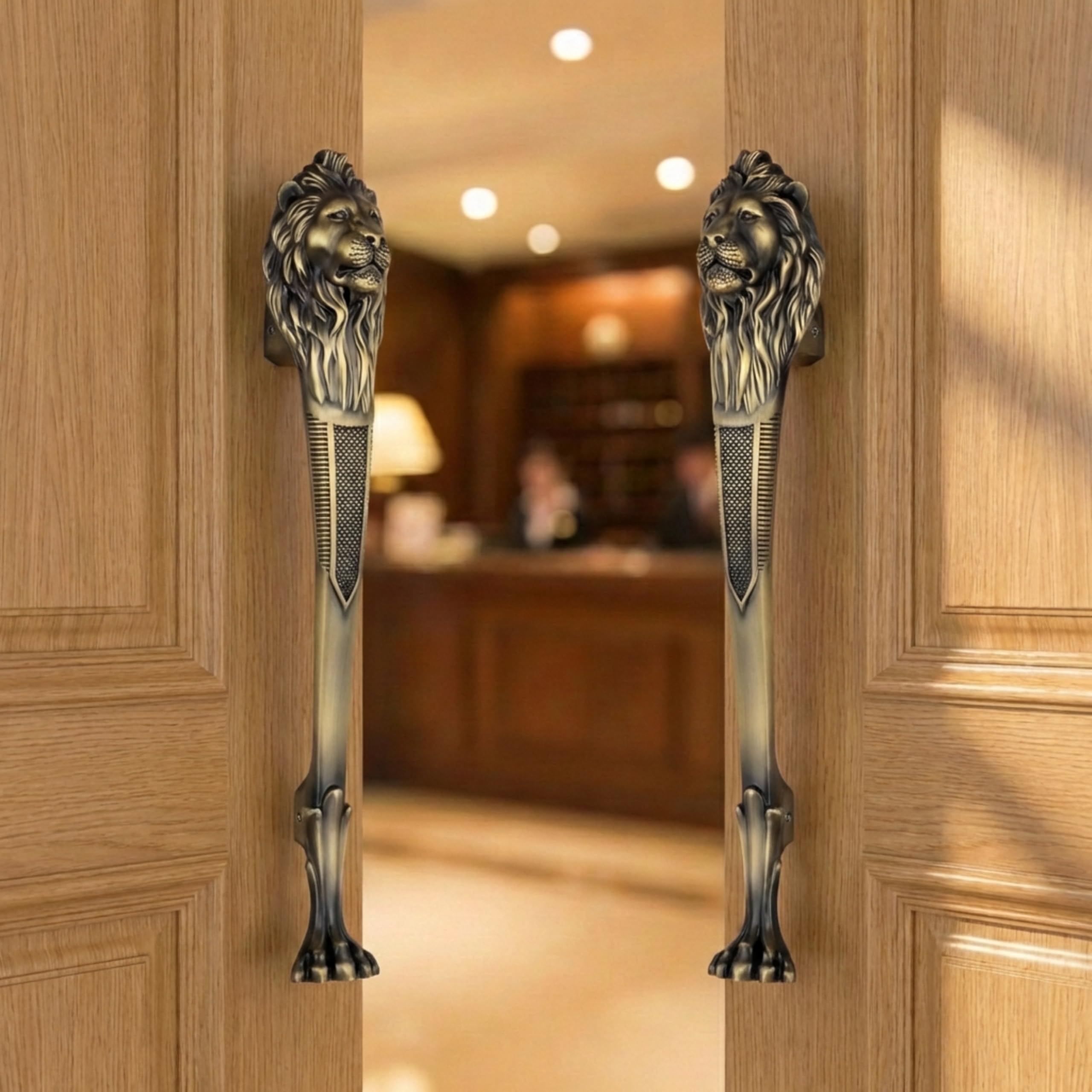 GLOXY Premium Antique 12” Lion Shaped Main Door Handle with 8” Hole-to-Hole Spacing – Decorative Push & Pull Aluminium Wooden & Glass Door Handle for Homes, Hotels, Offices & Banquet Halls - Pack of 1 — Amazon image 6