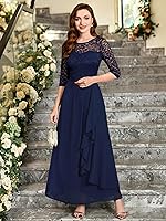 Vista 3 de Miusol Vestido largo de dama de honor con mangas 34 de contraste y encaje floral elegante para mujer