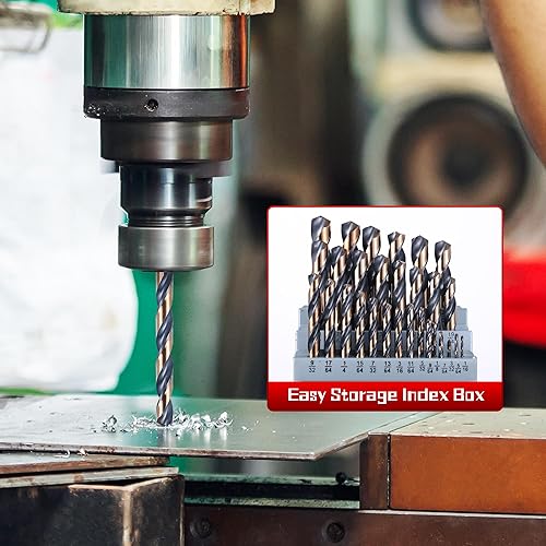 Miniatura 5 de Juego de 29 brocas de cobalto de 116"-12", punta de 135 grados HSS con acabado negro y dorado con estuche de almacenamiento, kit de brocas Twist