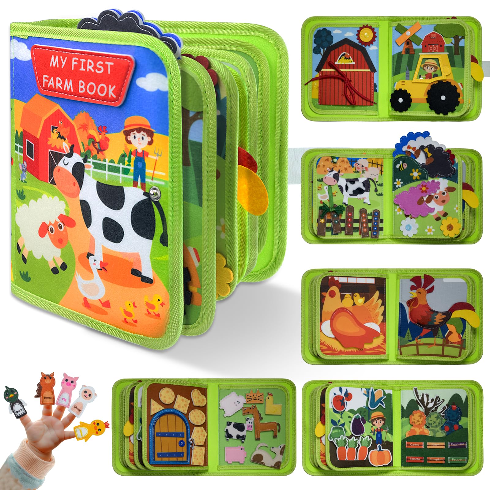 HARIKIKI Libro Interactivo Montessori 20 en 1 Busy Board de Actividad, Quiet Activity Busy Book para Niños 3 4 5 años, Viaje en Coche y Avión Juguetes 10 Páginas Animales Granja