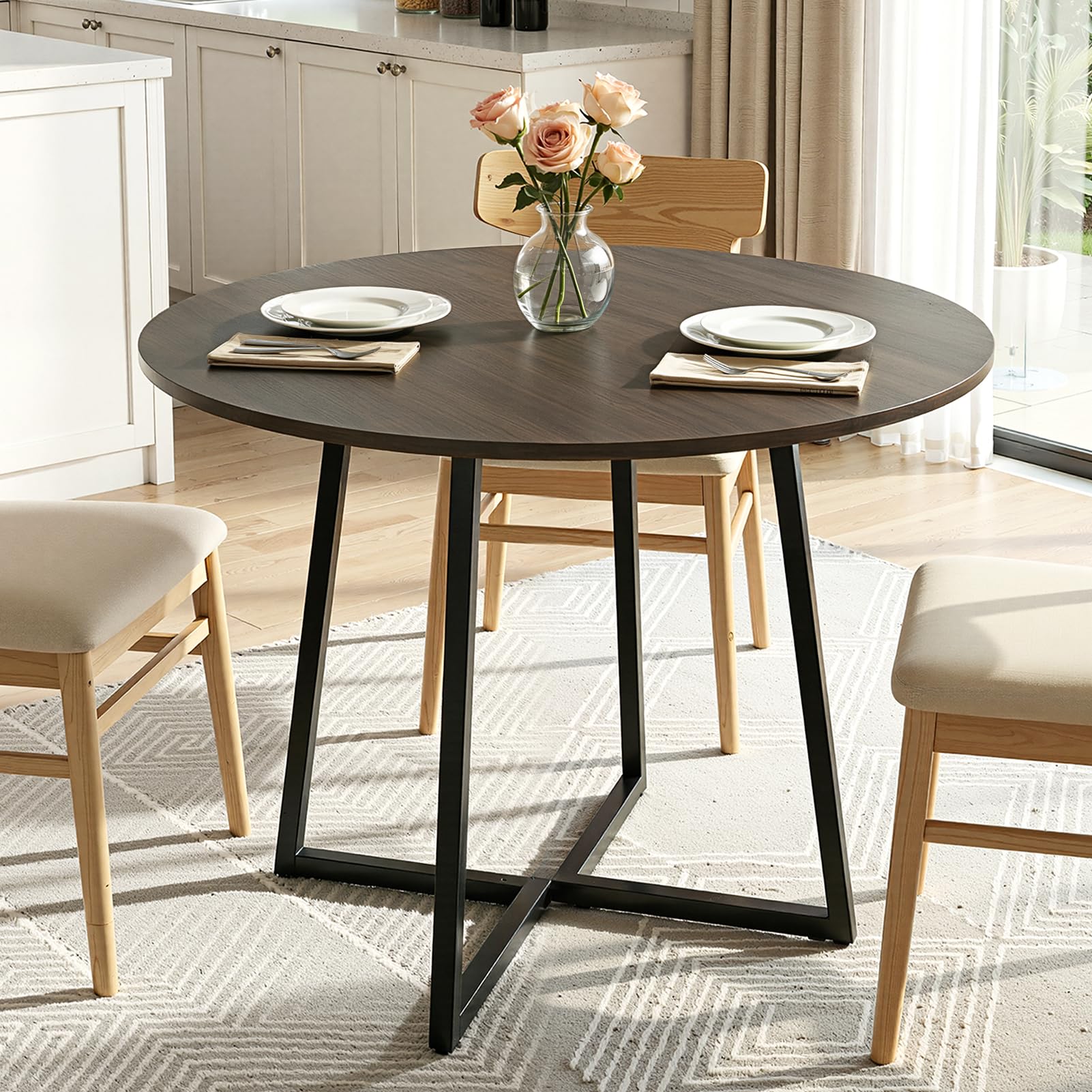 Warmiehomy Wooden Dining Table for 2-4 People, 80cm Small Round Dining Room Table with Metal Legs for Home Apartment, Kitchen, Living Room, Reception, Restaurants, Grey