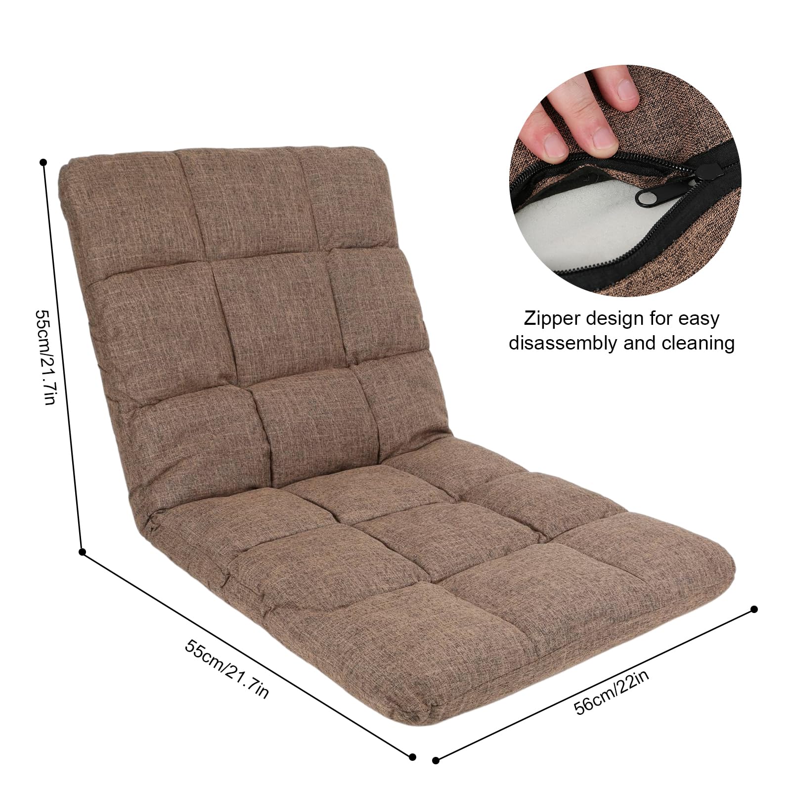 Silla plegable de suelo, sofá cama ajustable, silla acolchada portátil con soporte de respaldo para leer, descansar y jugar (marrón), NUM-TEL0977-1-UK-FBA-XBB