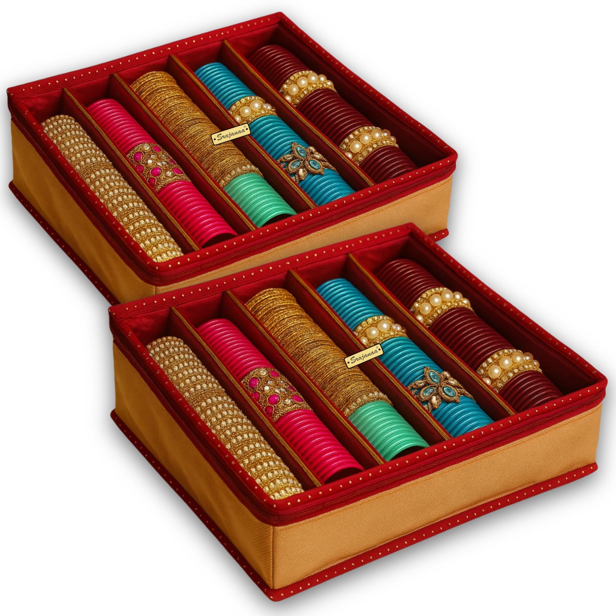 5 Rod Bangle Organiser Storage Box for Women | Transparent PVC Zipper Bangles Organizer | Jewellery Chudi Pouch Holder | Churi Boxes | Maroon Color - Pack of 2