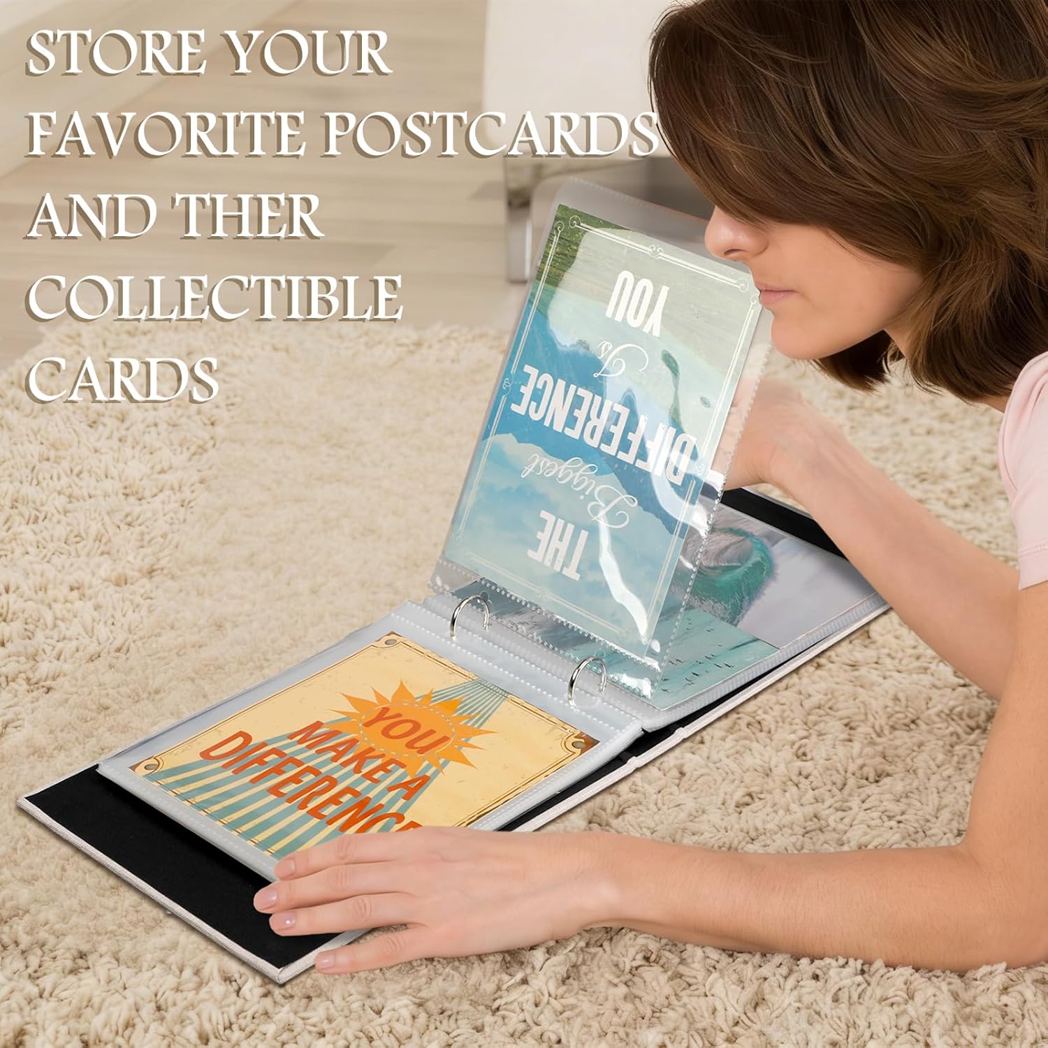Spiareal Post Card Organizer Set Greeting Card Holder 6 x 8 Inches 100 Pages Stamping Binder Album Display Organization Storage for Memory Greetings Photo Gift