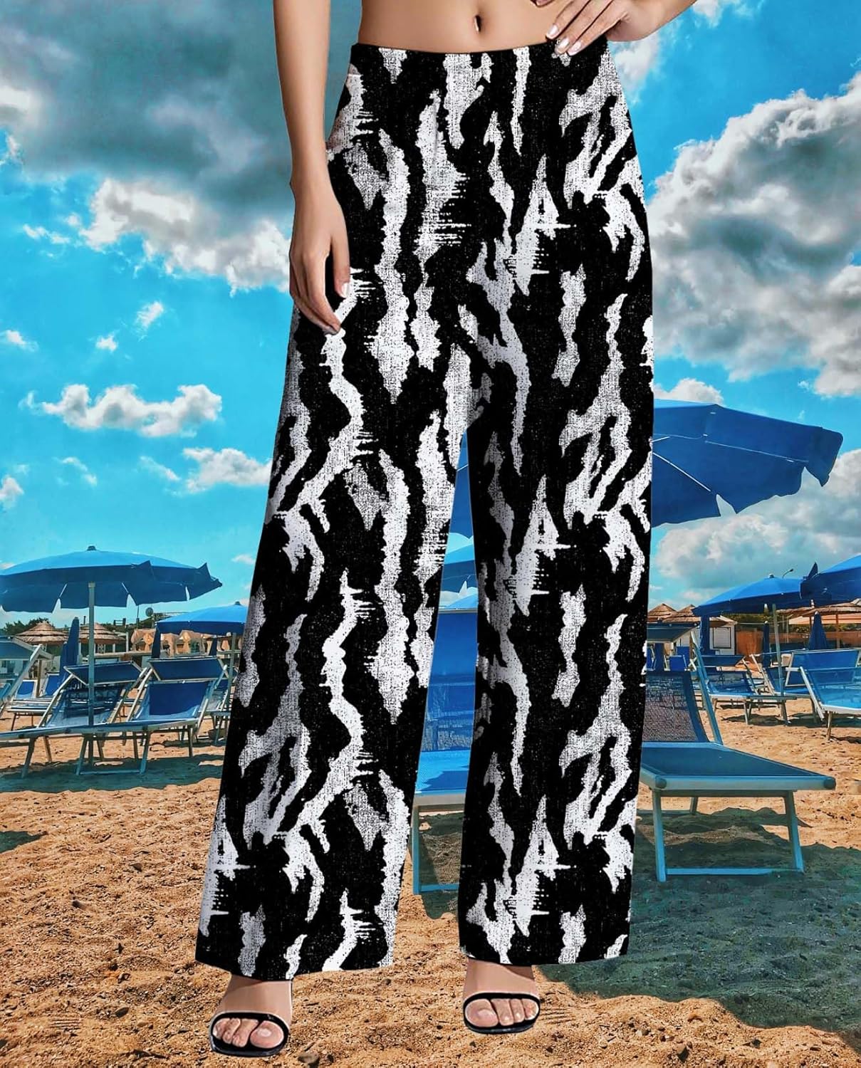 Womens Wide Leg Pants Plus Size High Waisted Pattern Print Lounge Trousers Classic Basic Comfy Work Office Pant - Image 6