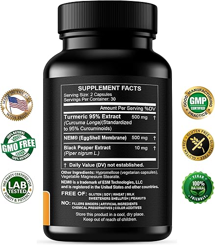 Miniatura 3 de Cápsulas de curcumina de colágeno y cúrcuma – Suplemento articular extra fuerte – Membrana de cáscara de huevo con glucosamina condroitina natural