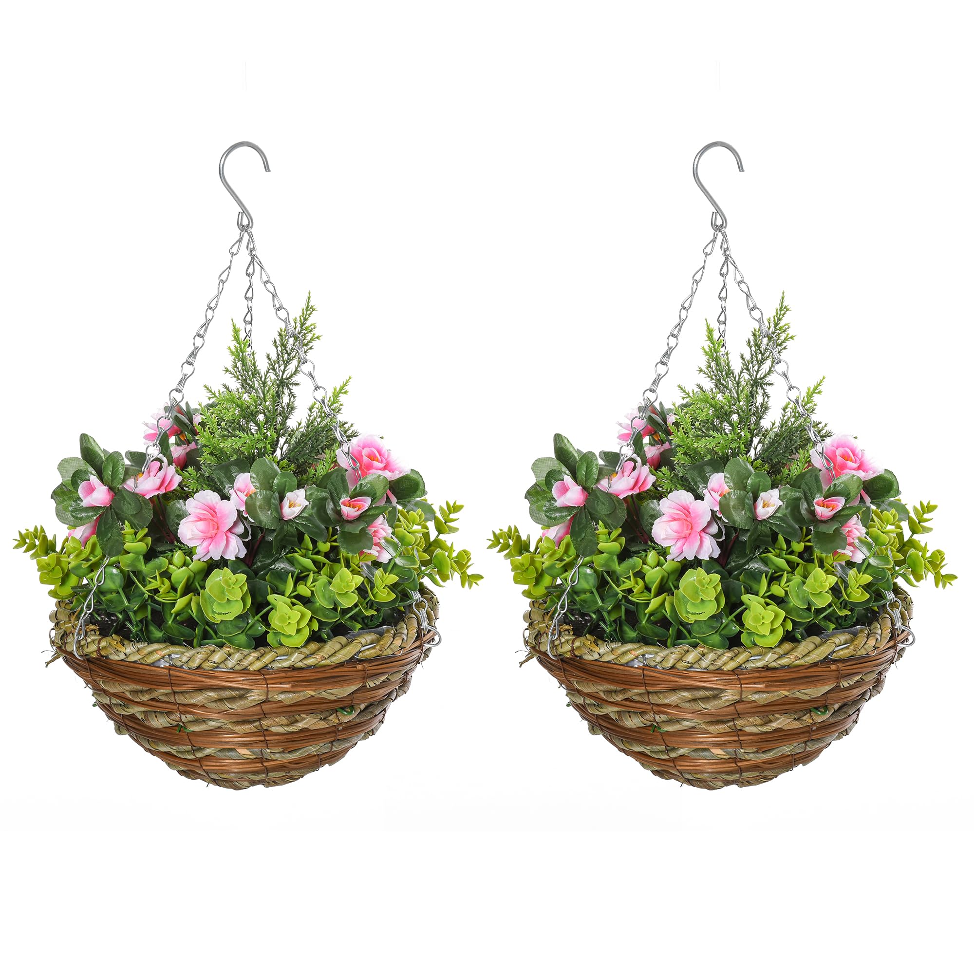 Outsunny 2 Piece Artificial Lisianthus Flower Hanging Planter - Pink