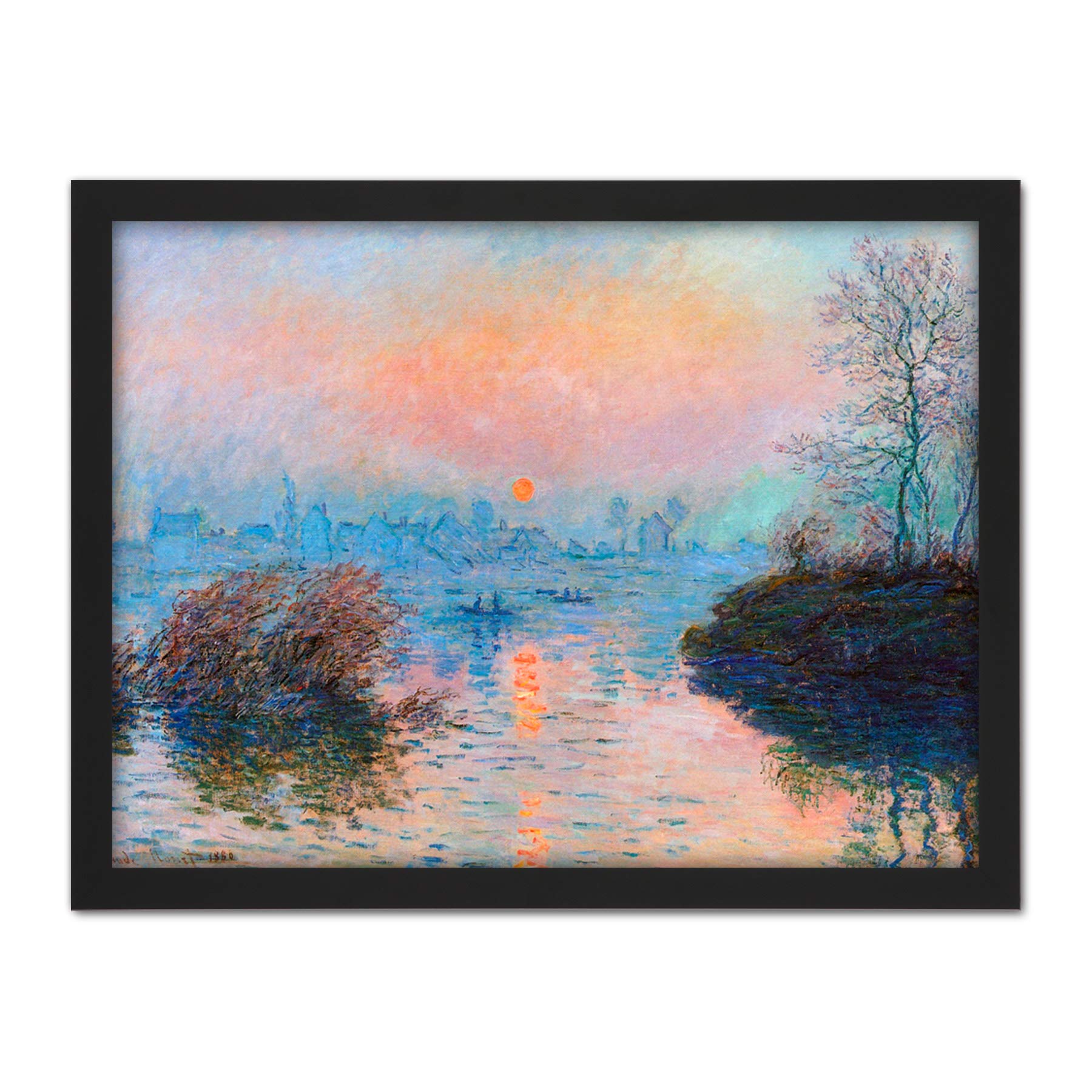 Wee Blue Coo Monet Sunset Seine Lavacourt Winter Artwork Framed Wall Art Print 18X24 Inch