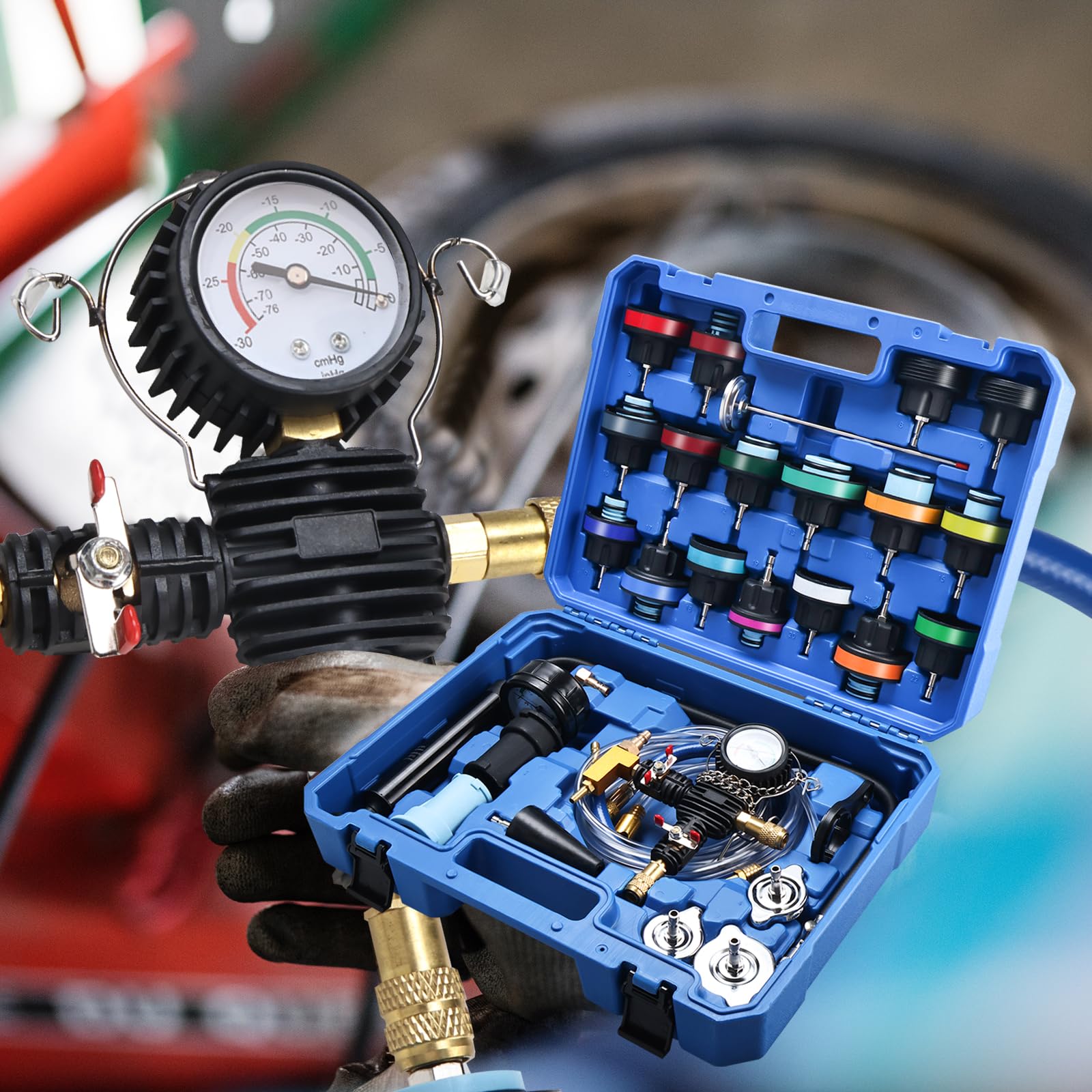 BOOMSTART Tester di pressione del radiatore universale 28Pcs Kit per sistema di raffreddamento sottovuoto per auto Audi VW BMW