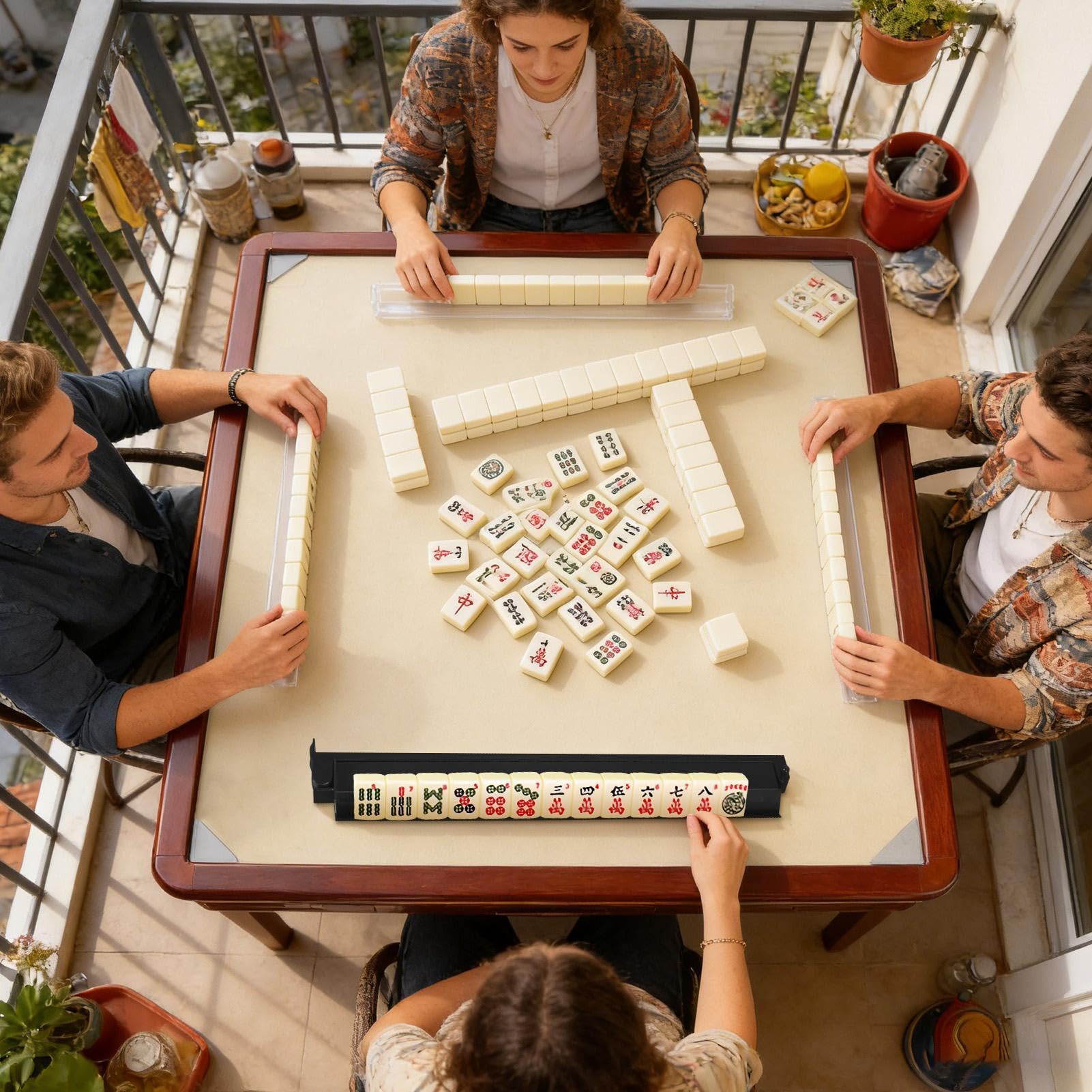 Mahjong Rack and Pusher – Game Stand Organizer