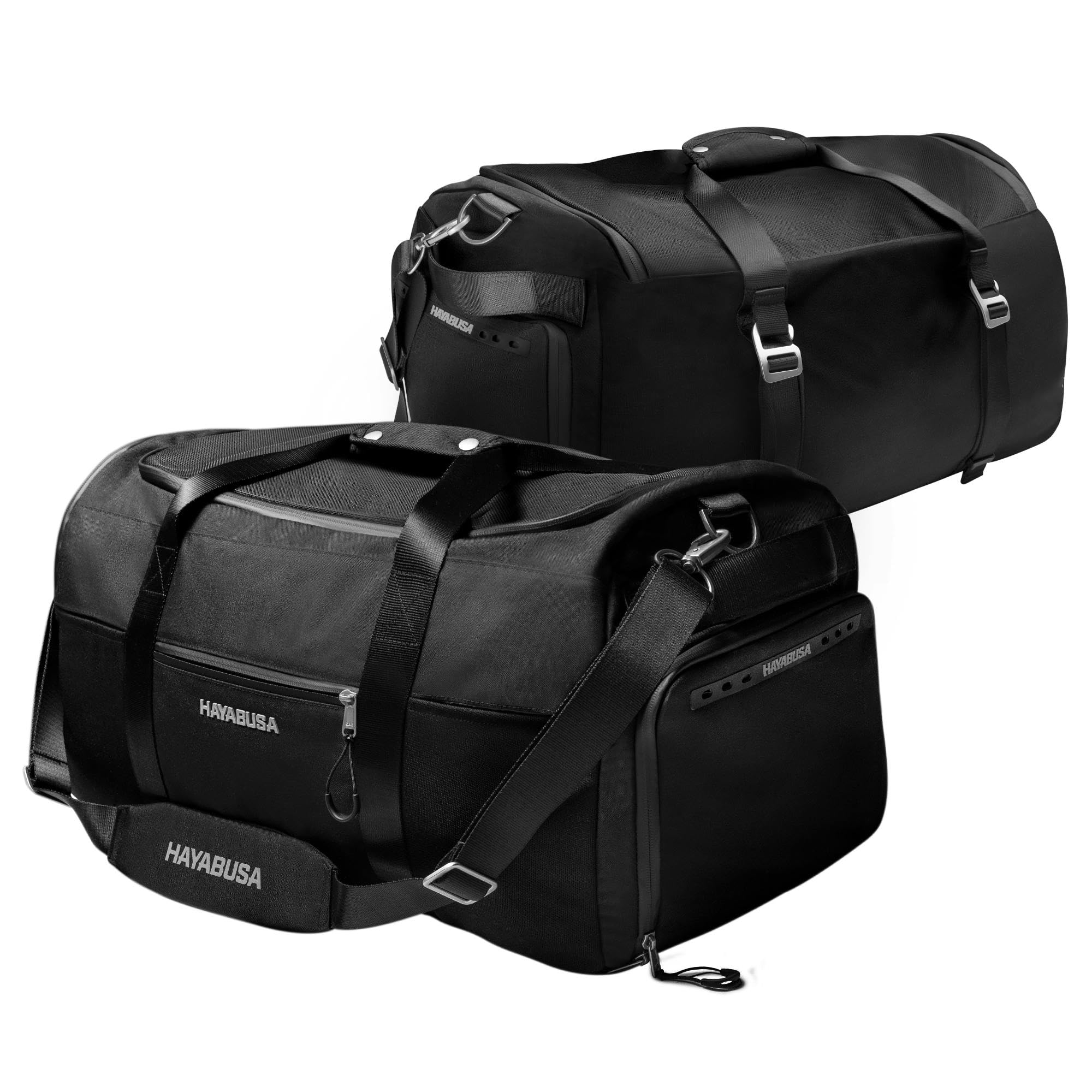 Hayabusa Airstream Bolsa de gimnasio negra 50 l 7 bolsillos con cremallera para viajes boxeo MMA BJJ kickboxing