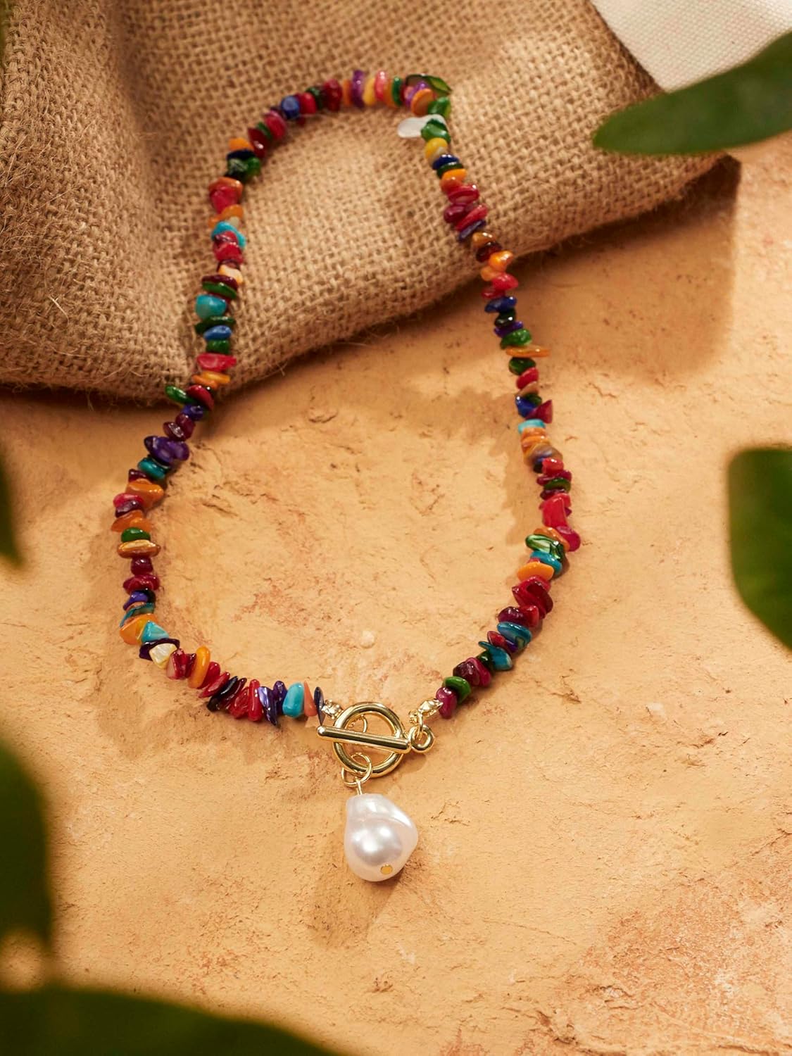 MINACHI Bohemian Colorful Gravel Beads Necklace, Irregular Imitation-Pearl Pendant, Summer Beach Vibe Jewelry for Women - Image 5