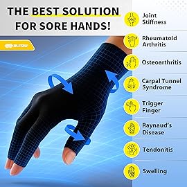 Compression Arthritis Gloves for Women and Men, Fingerless Rheumatoid Arthritis Carpal Tunnel Pain Relief Gloves, Hand Support Wrist Brace for Tendonitis Swelling Crocheting Typing Neuropathy Black L