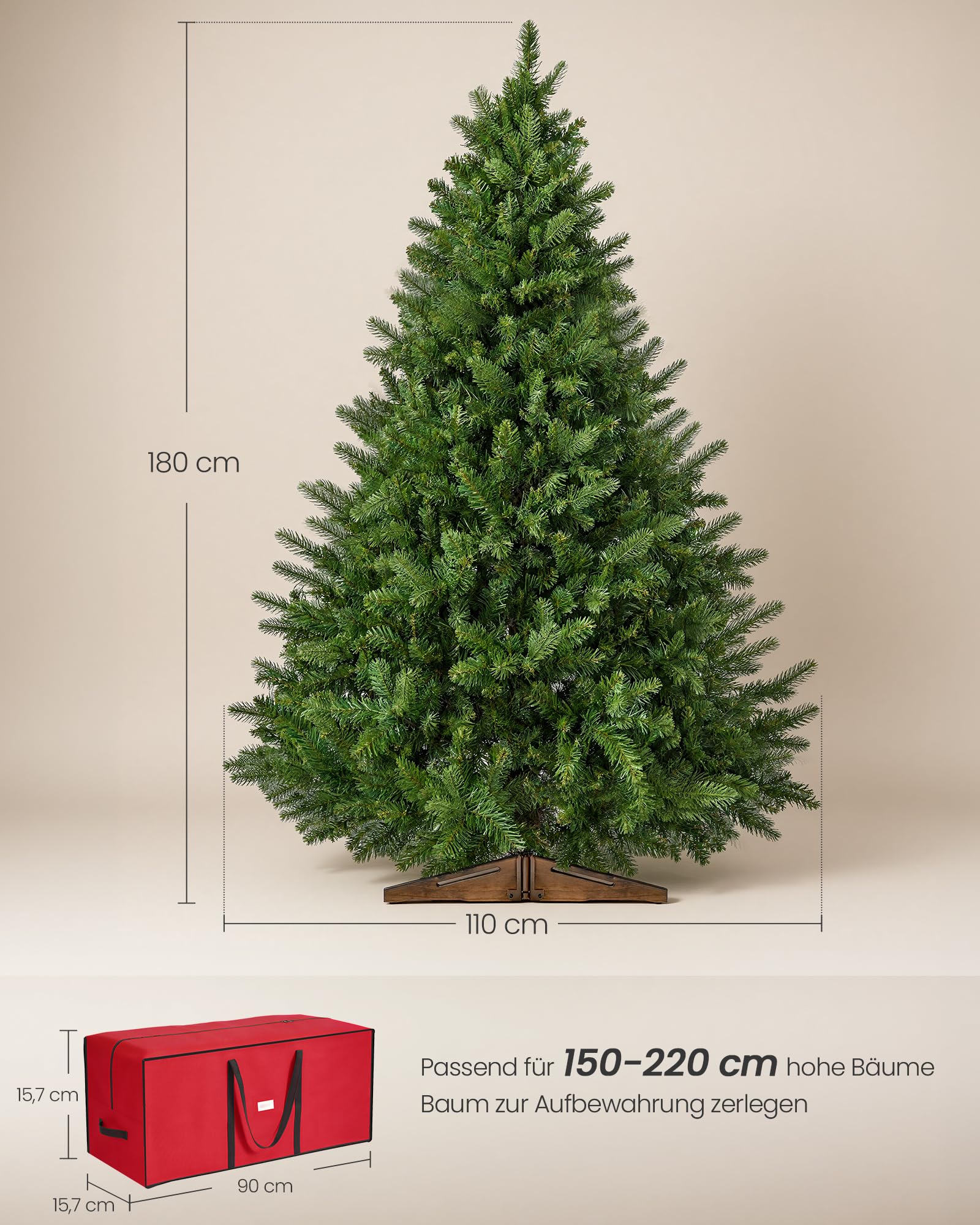 SONGMICS Künstlicher Weihnachtsbaum 180 cm PE PVC Holzständer – Ansicht 4