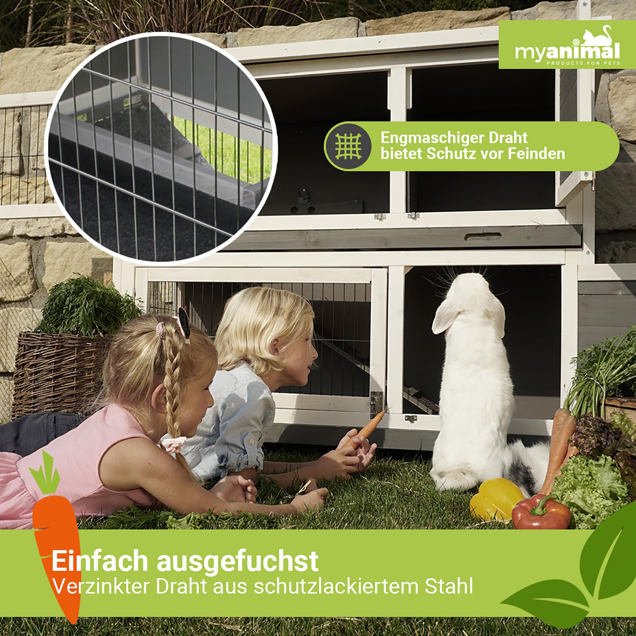 MyAnimal Hasenstall MH-20 | 120x51x105 cm - Kaninchenstall mit Freilaufgehege - Doppelstockhaus 2 Ebenen - Hasenkäfig - Holz imprägniert - Kaninchenkäfig Winterfest - Indoor & Outdoor (Braun)