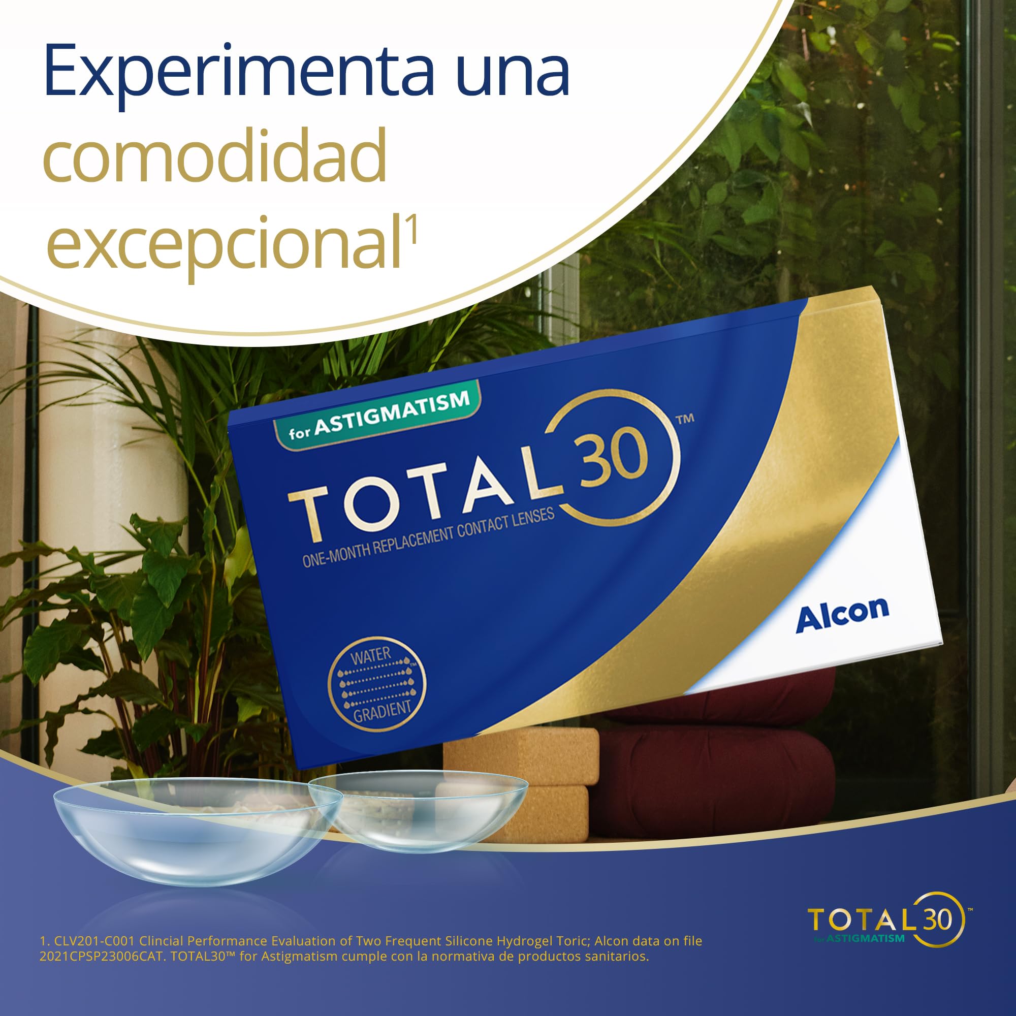 TOTAL30 for Astigmatism lentillas | 6 uds | cil 1.25 | eje 40 | -05.75 dpt | Lentes de contacto mensuales blandas que ofrecen una comodidad excepcional para la astigmatismo. R:8,6 mm; D; 14,5 mm