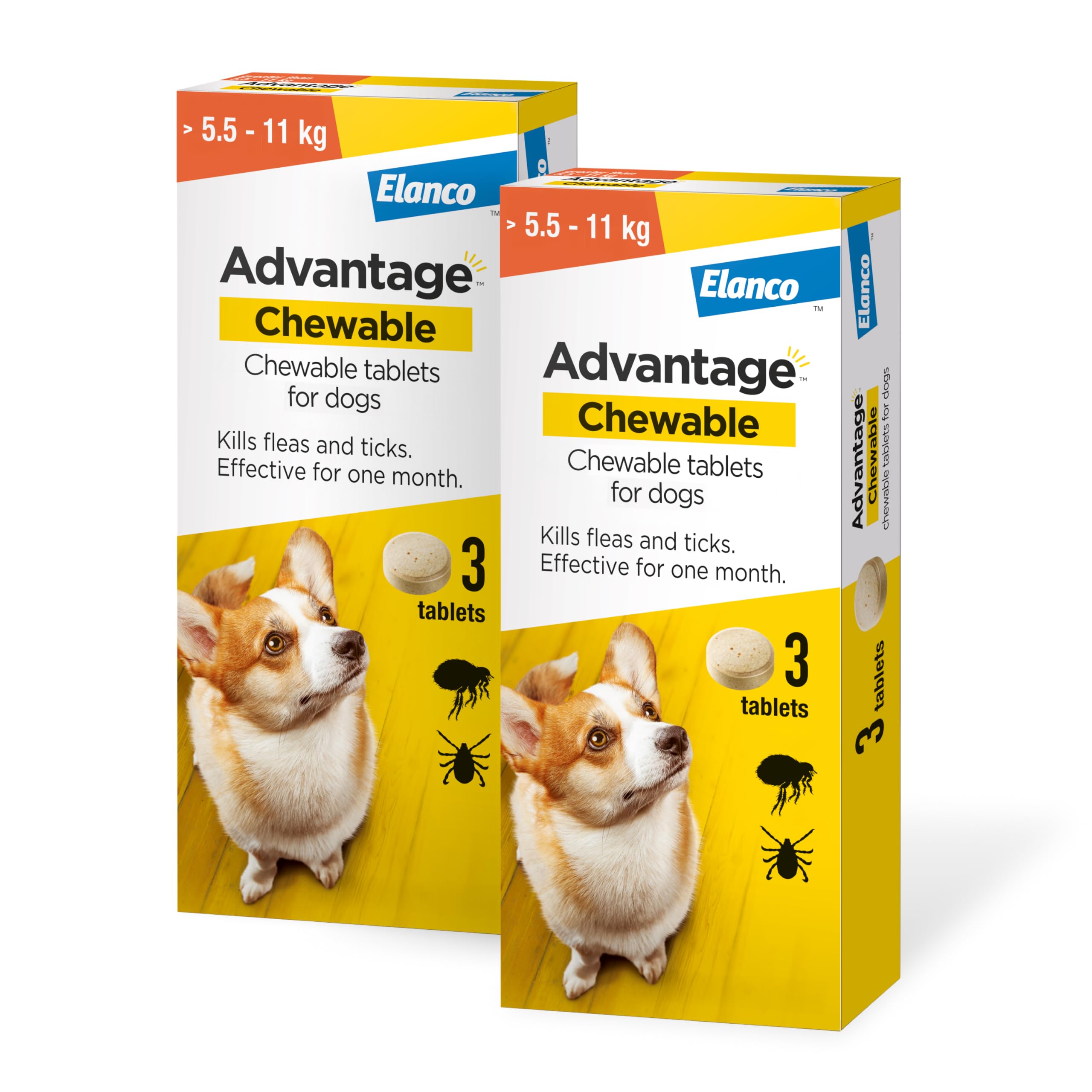 Advantage Chewable 225mg Chewable Tablets for Dogs >5.5-11kg (6 pack), Flea and Tick Treatment, Fast Acting Kills Fleas Within Hours, Prevention Lasts For A Month, Easy To Administer