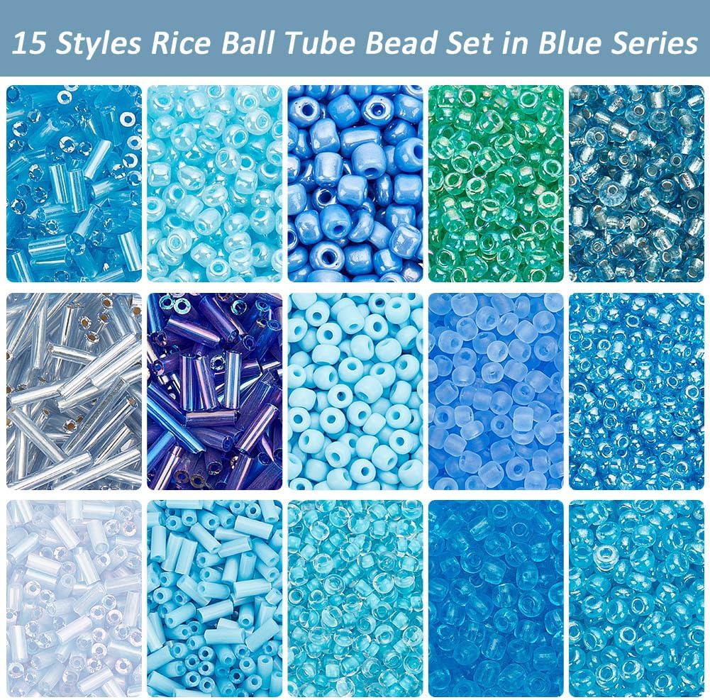 PH PandaHall 14 Colors 5944pcs Blue Series Seed Beads Kit 2~4mm 4052pcs Round Glass Beads 3~12x1.8~2mm 1892pcs Bugle Beads Tube Spacer Beads Loose Beads for Bracelet Necklace Jewelry Making - Image 4