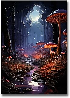 bioluminescent glowing mushrooms in a magic forest, fantasy art, framed Poster print, wall art decor, Poster, Wall Decor