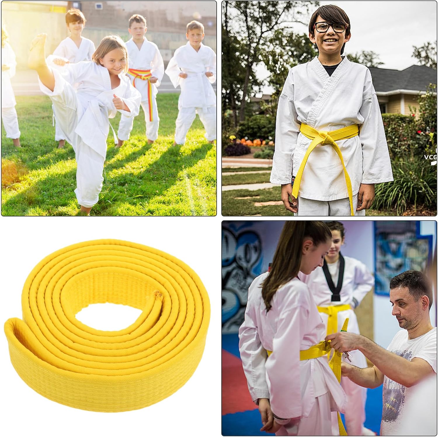 KICHOUSE Taekwondo Belt Set Cotton Martial Arts Belt Color Ranking Stripes Adjustable Uniform Waist Wrap for Men and Women for Training and Competition
