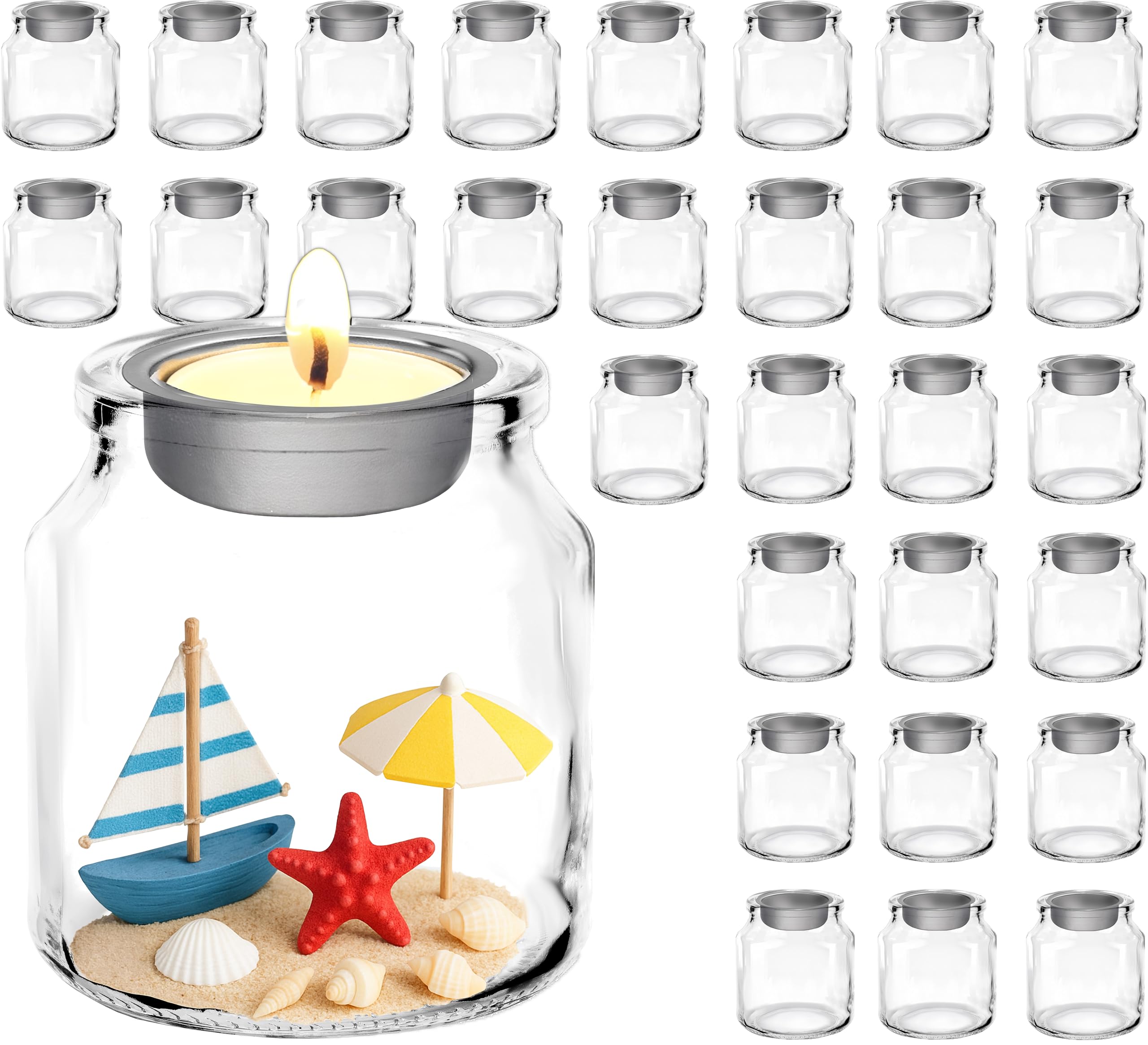 30x befüllbare Teelichtgläser mit Metalleinsatz aus Glas | Kleine Vasen aus Glas individuell gestaltbar - für Hochzeit, Tischdeko, Feier und persönliche Geschenke
