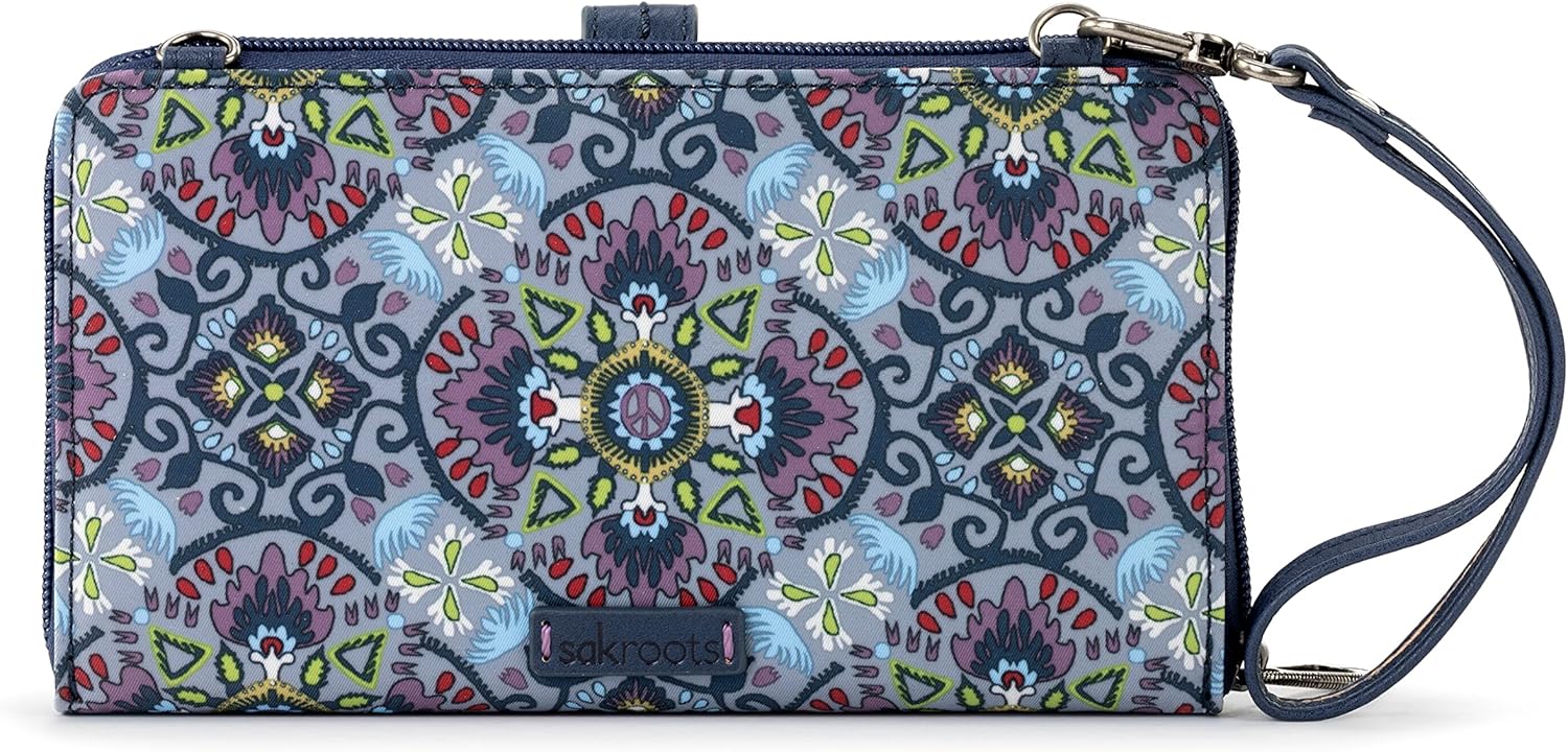 Sakroots Large Smartphone Crossbody Grey Mosaic World