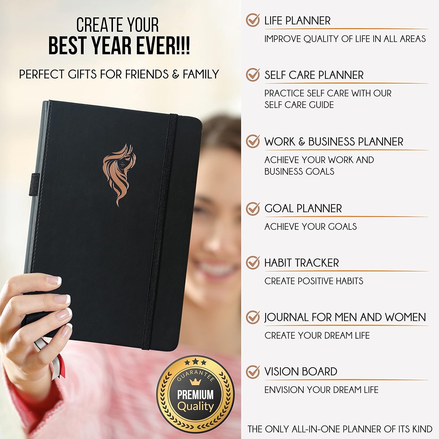 Life Planner - Undated Weekly & Monthly Planner, a 12 Month Journey to Increase Productivity & Happiness, Life Organizer, Gratitude Journal, Financial Planner, Self Care Journal - Horizontal Layout