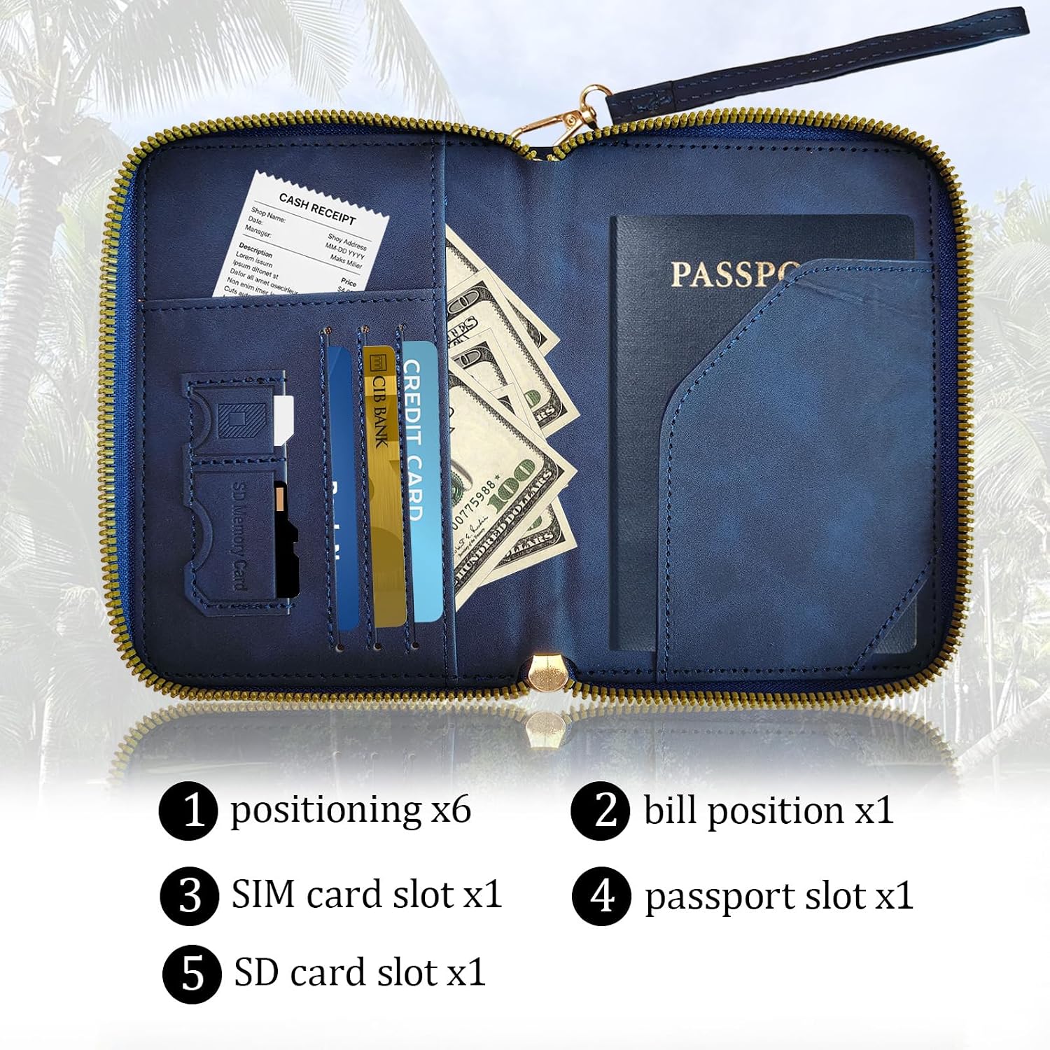 Passport Holder for Travel Wallet, RFID Zipper Passport Cover with Detachable Wrist Strap, Leather Travel Card Sleeve for Men Women