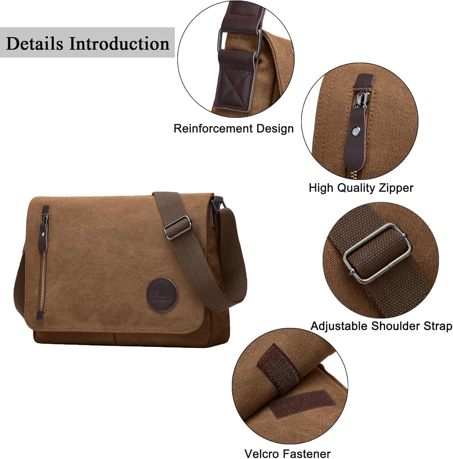 ZHIERNA Canvas Satchel Messenger Bag for Men Women, Vintage Shoulder Crossbody 13.3" Laptop Bag for Work Travel - Image 3