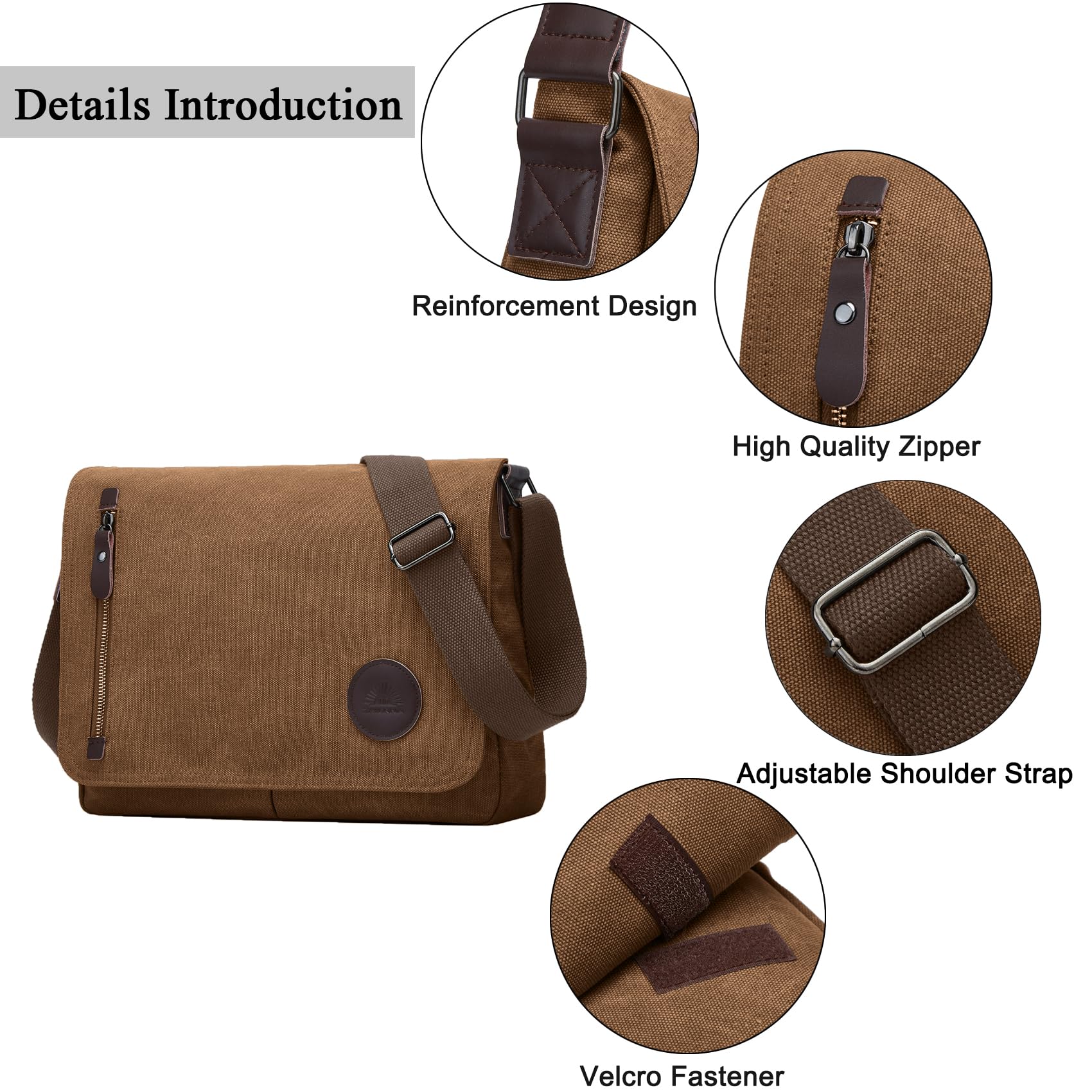 ZHIERNA Umhängetasche Herren für Herren und Damen, Canvas Messenger Bag, Vintage schultertasche für 13,3-Zoll-Laptops, Geeignet für Arbeit und Reisen