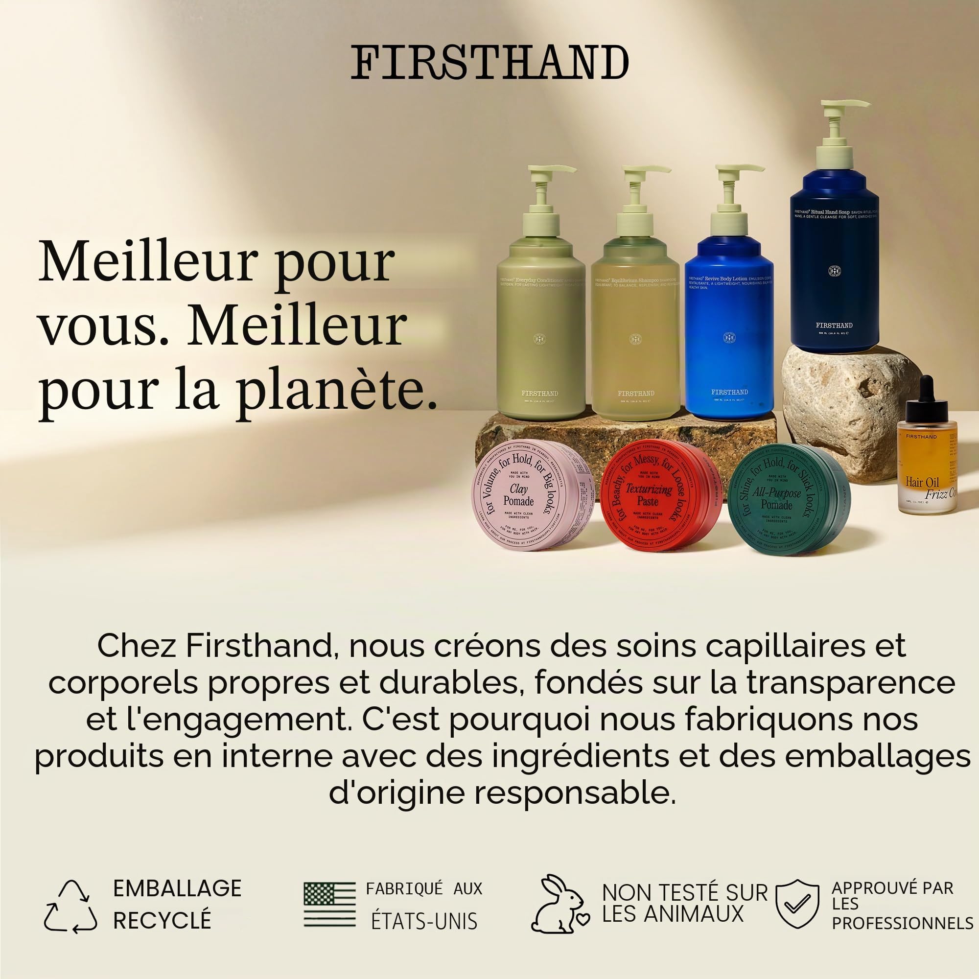 Firsthand Supply Pâte texturisante – Ingrédients de soins capillaires propres et non toxiques – Pour des coiffures texturées, désordonnées et décontractées – 88 ml