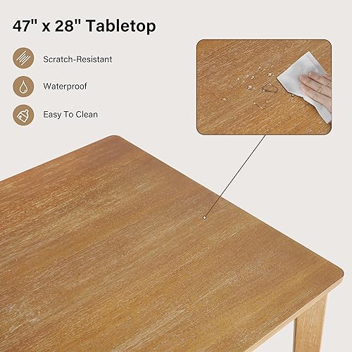 Miniatura 5 de Juego de mesa de comedor estilo granja para 4, mesa de comedor de madera y sillas de madera maciza, juego de comedor moderno de 5 piezas para hogar,